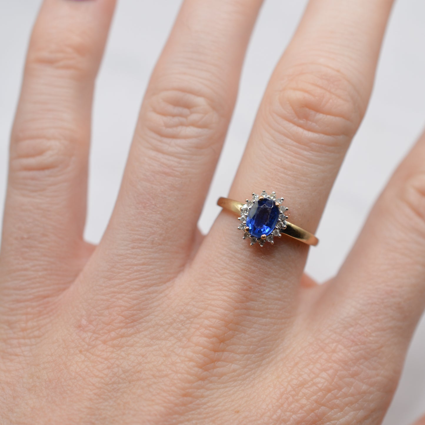 Y2K 9ct Gold Kyanite & Diamond Cluster Ring