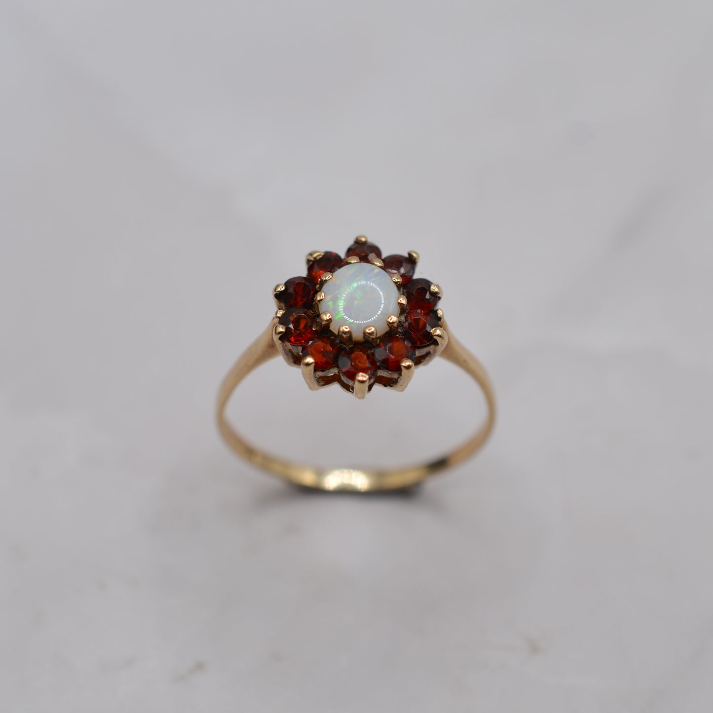 1980s 9ct Gold Opal & Garnet Cluster Ring
