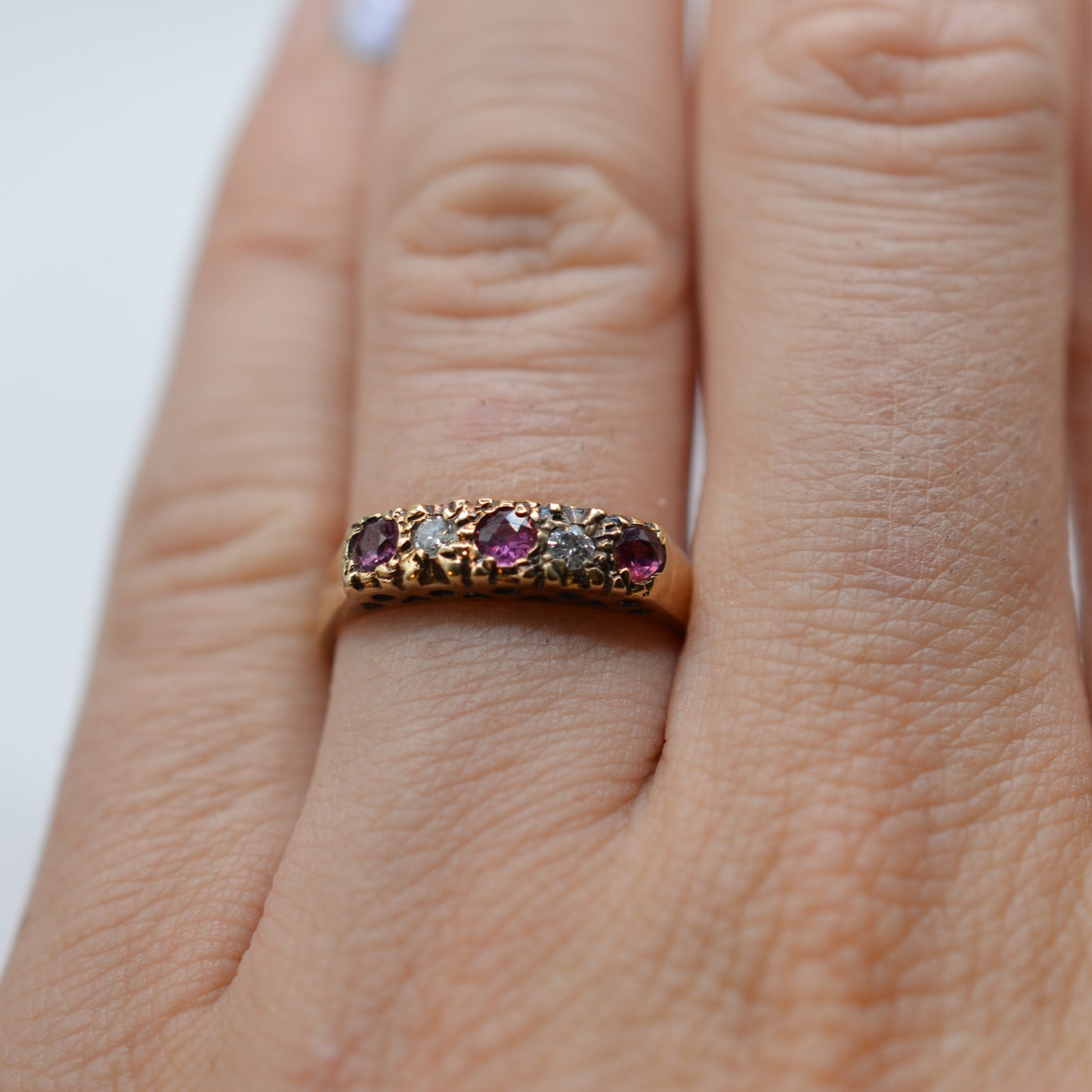 1980s Vintage 9ct Gold Ruby & Diamond Five-Stone Ring