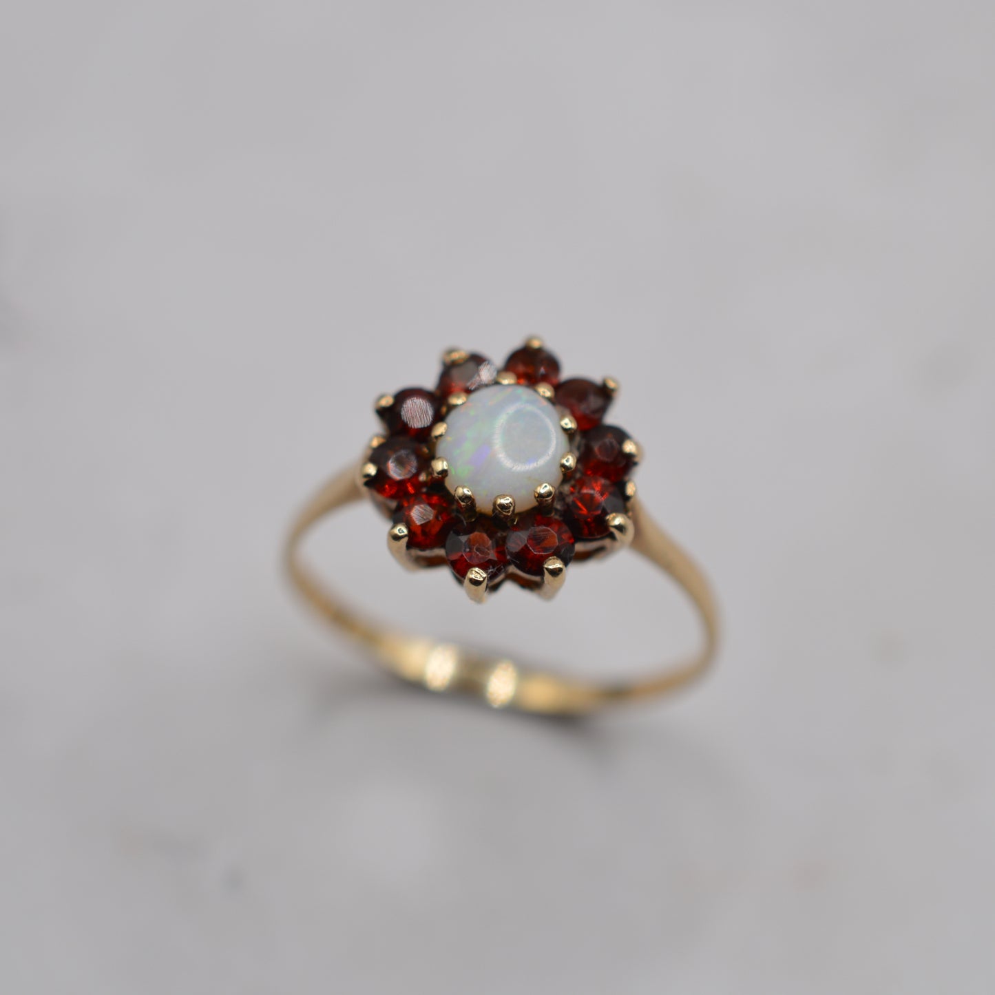 1980s 9ct Gold Opal & Garnet Cluster Ring