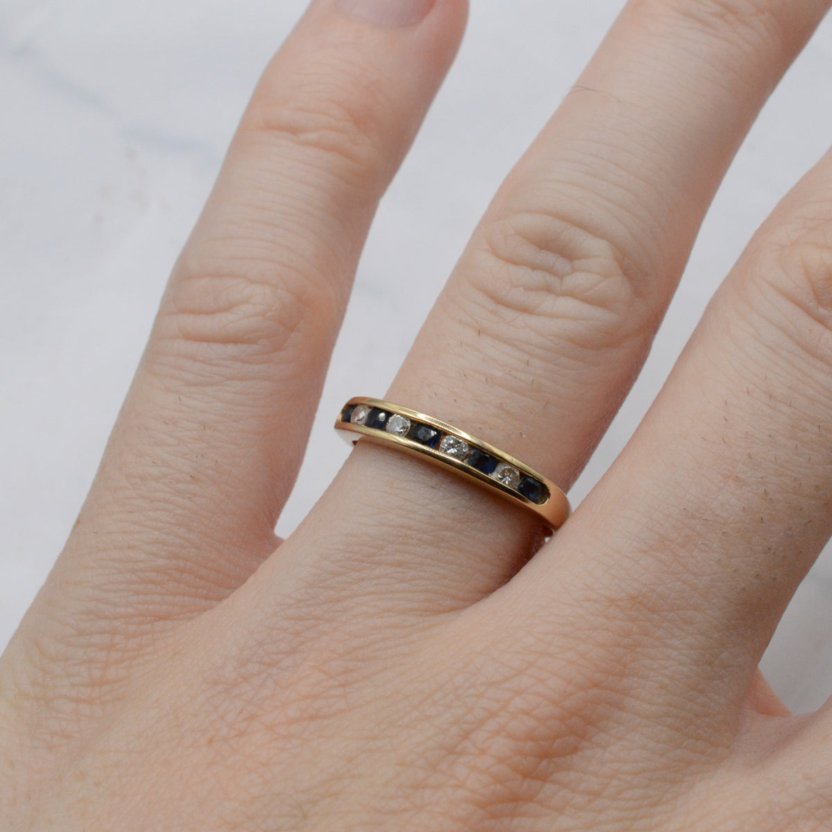 1990s 9ct Gold Sapphire & Diamond Half-Eternity Ring