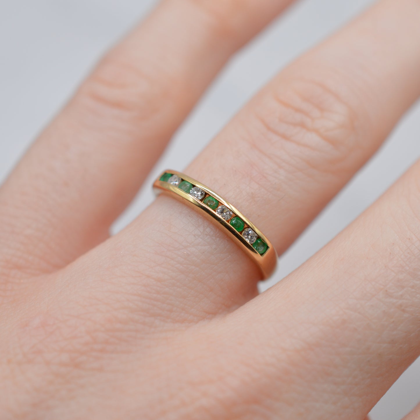 1990s 9ct Gold Emerald & Diamond Half-Eternity Ring