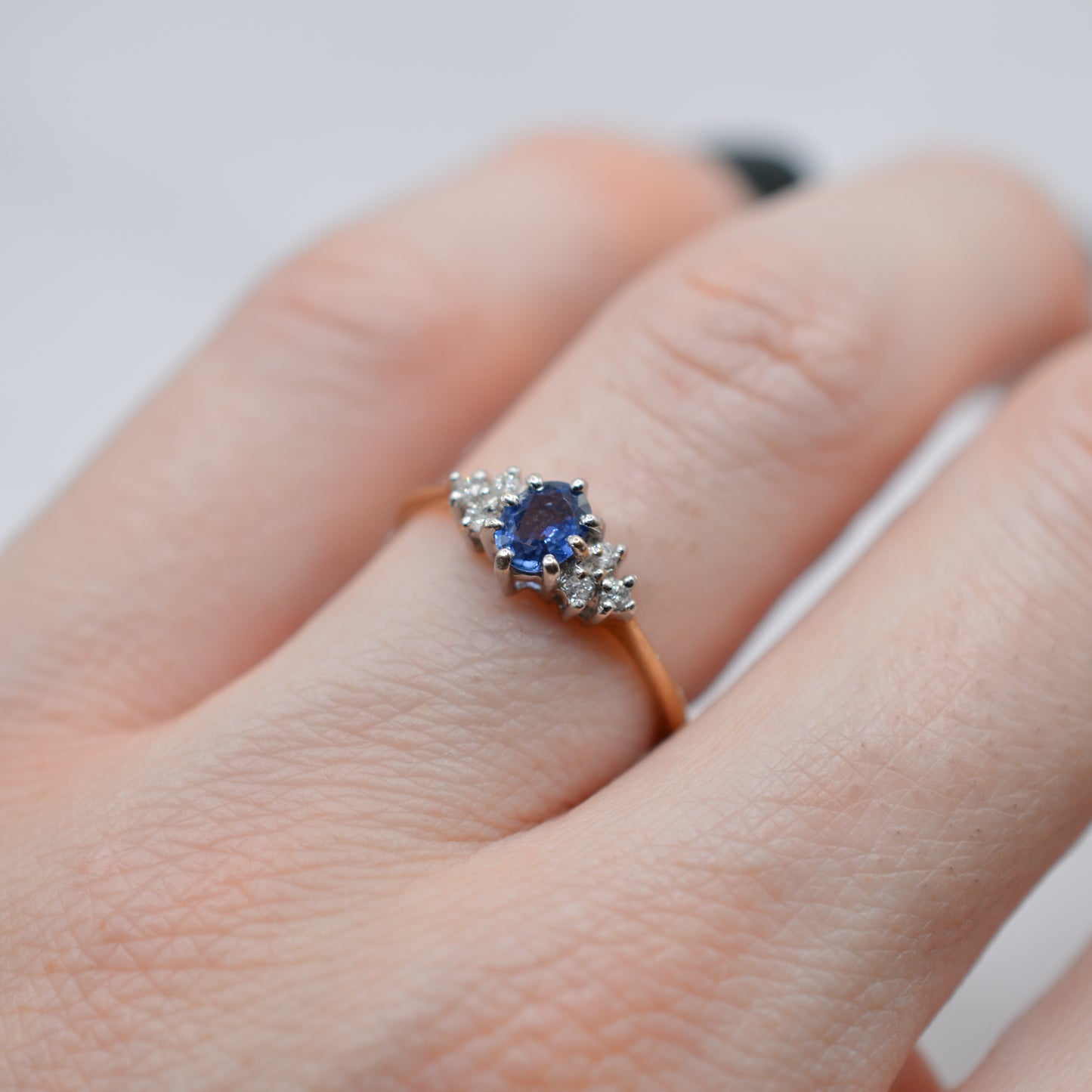 1990s 9ct Gold Sapphire & Diamond Ring