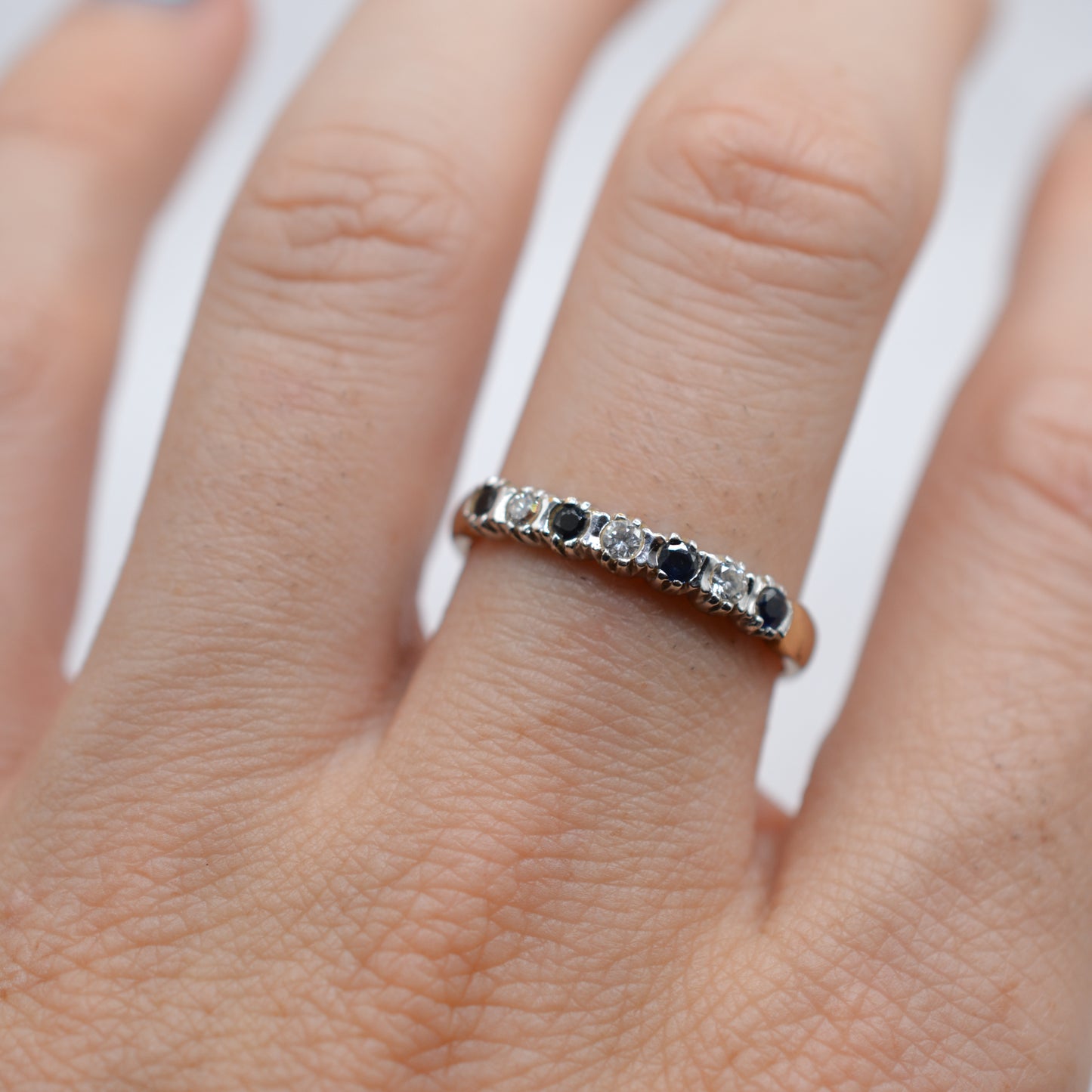 1980s Vintage 9ct Gold Sapphire & Diamond Half-Eternity Ring
