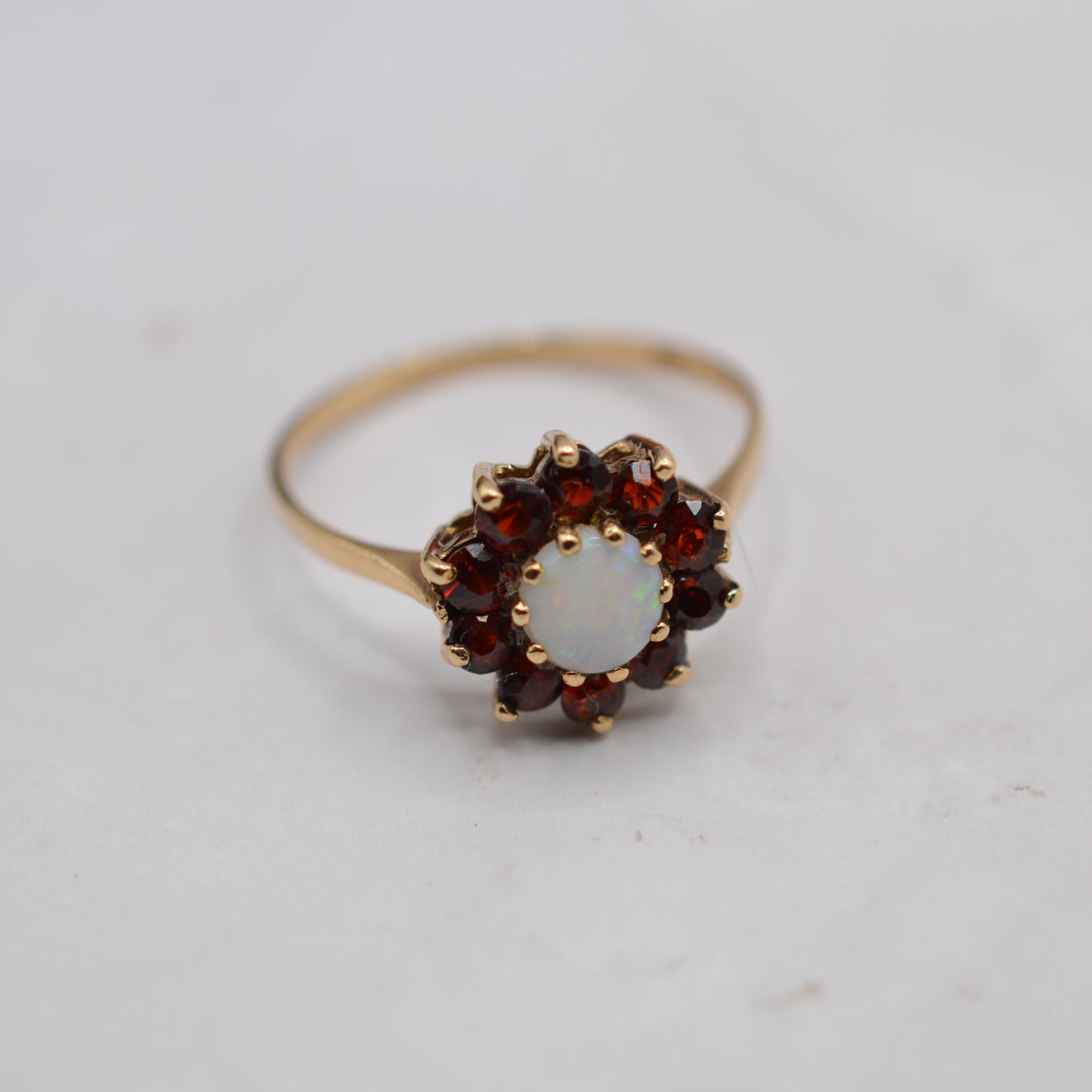 1980s 9ct Gold Opal & Garnet Cluster Ring