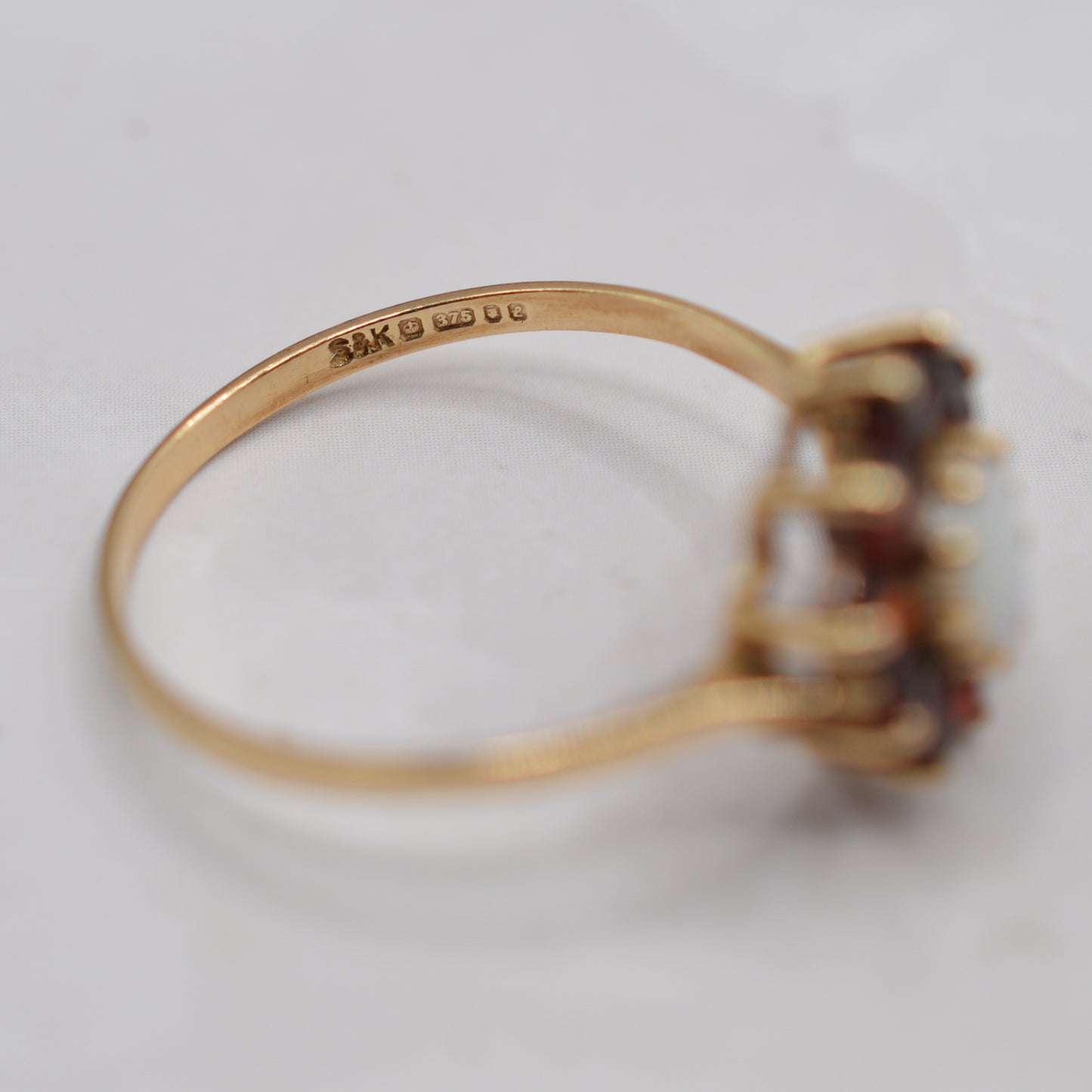 1980s 9ct Gold Opal & Garnet Cluster Ring