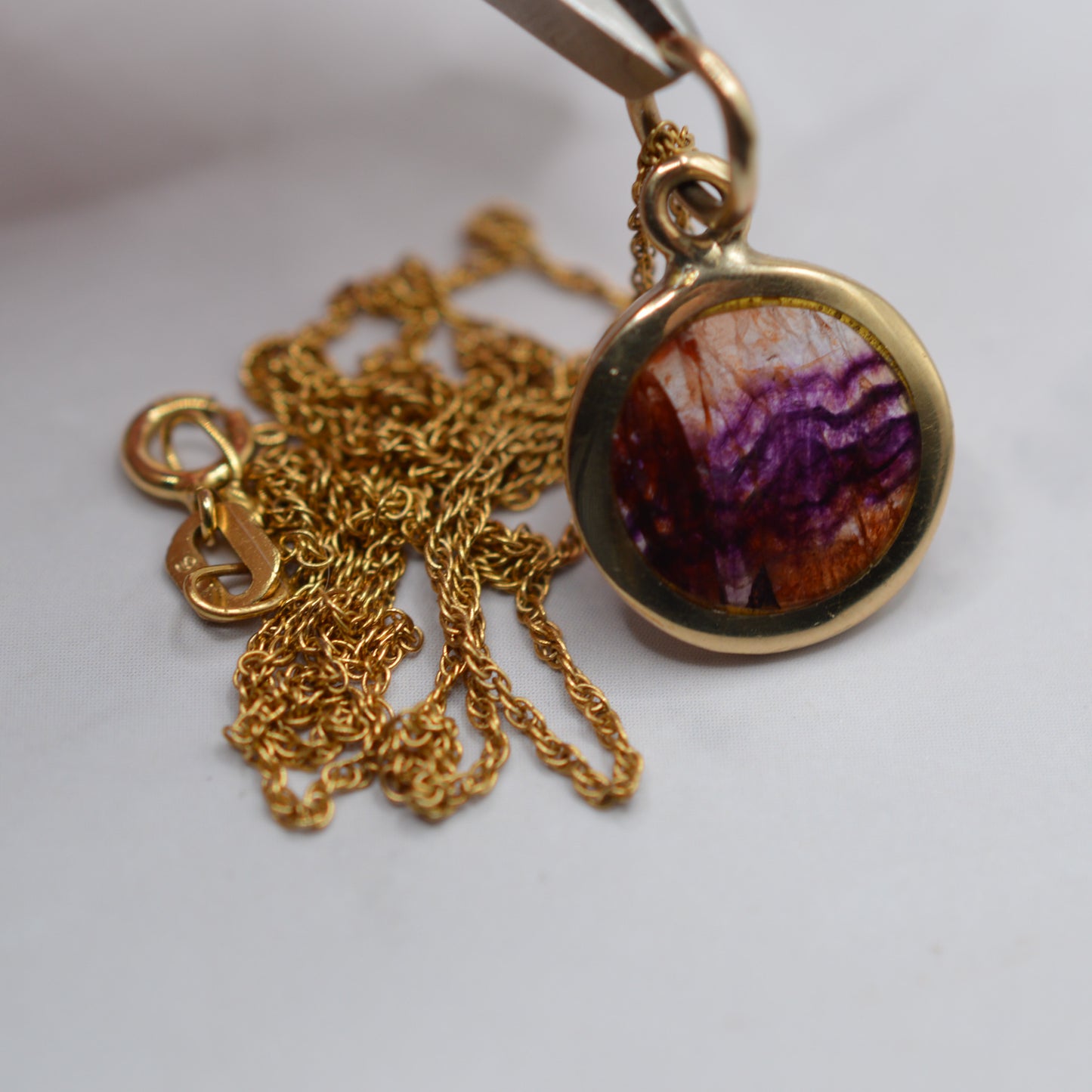 1990s 9ct Gold Blue John Pendant Necklace