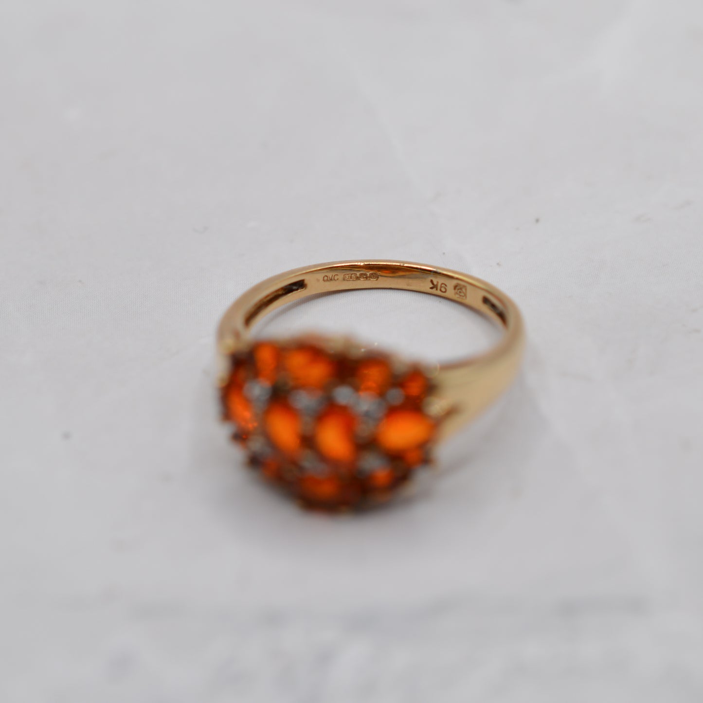 Chunky 9ct Gold Spessartine Garnet & Diamond Cluster Ring