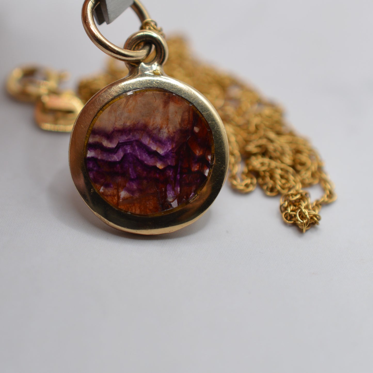 1990s 9ct Gold Blue John Pendant Necklace
