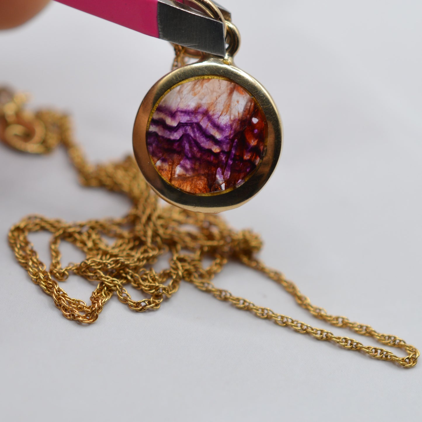 1990s 9ct Gold Blue John Pendant Necklace