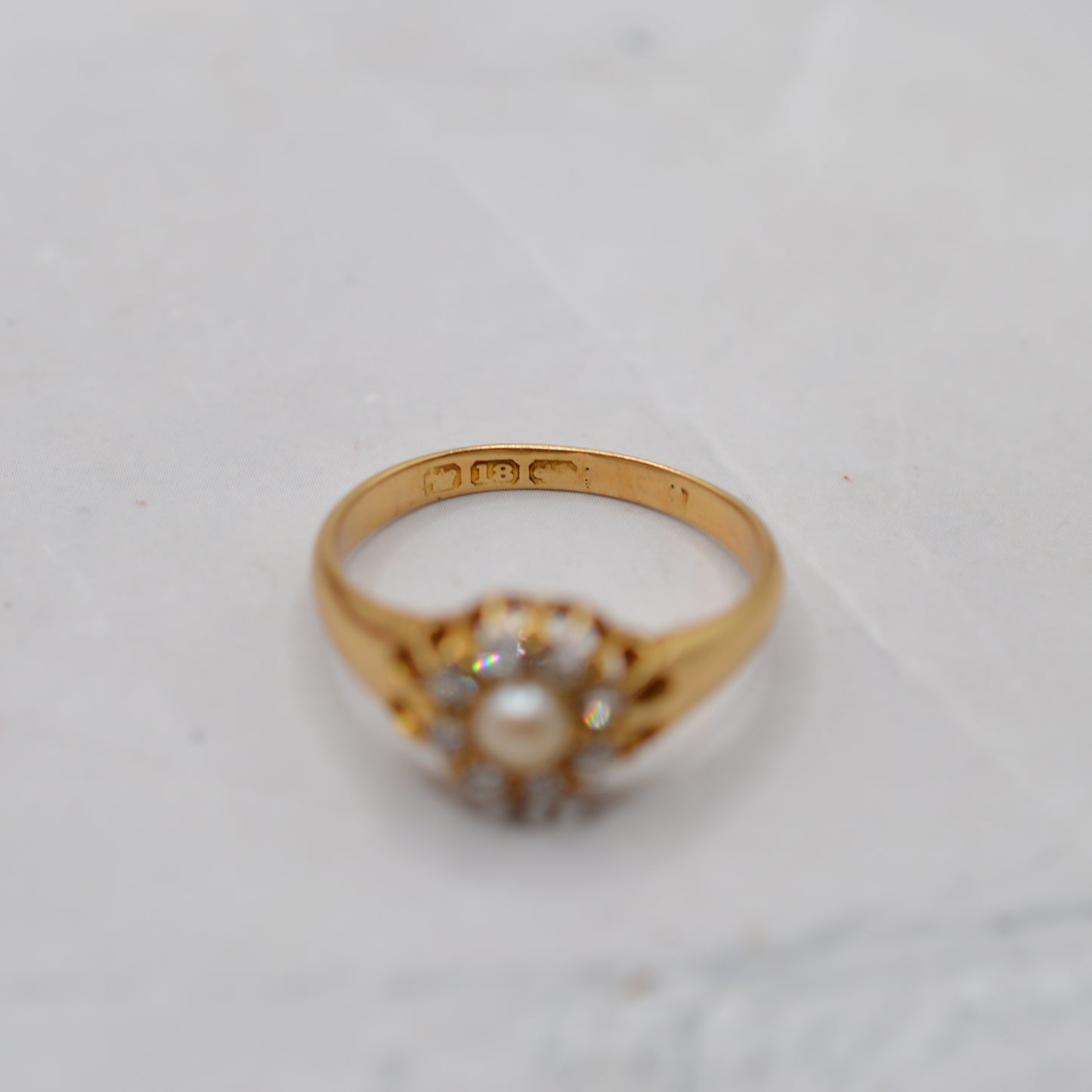 Antique Victorian 18ct Gold Pearl & Diamond Cluster Ring