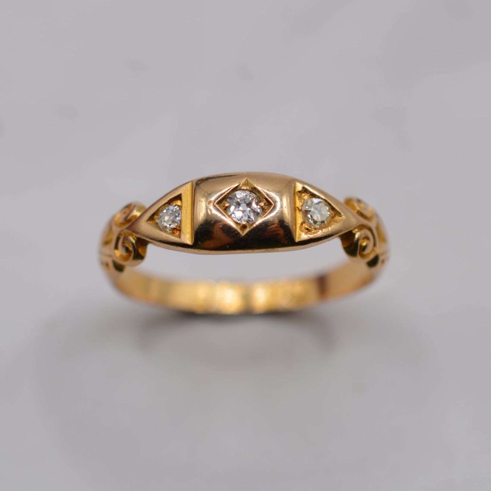 Antique Victorian 1870s 18ct Gold Diamond Trilogy Ring – Second