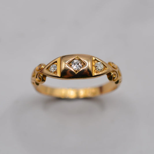 Antique Victorian 1870s 18ct Gold Diamond Trilogy Ring
