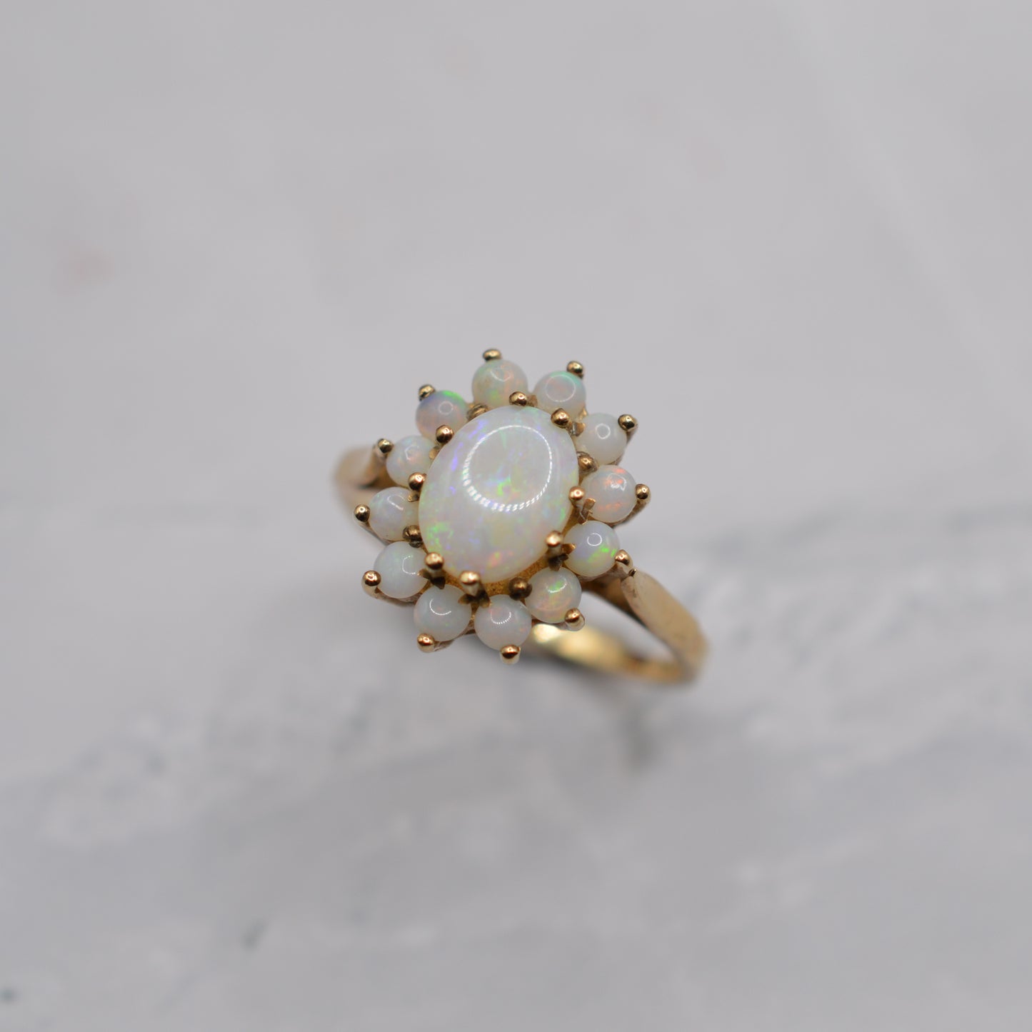 1980s Vintage 9ct Gold Opal Cluster Ring