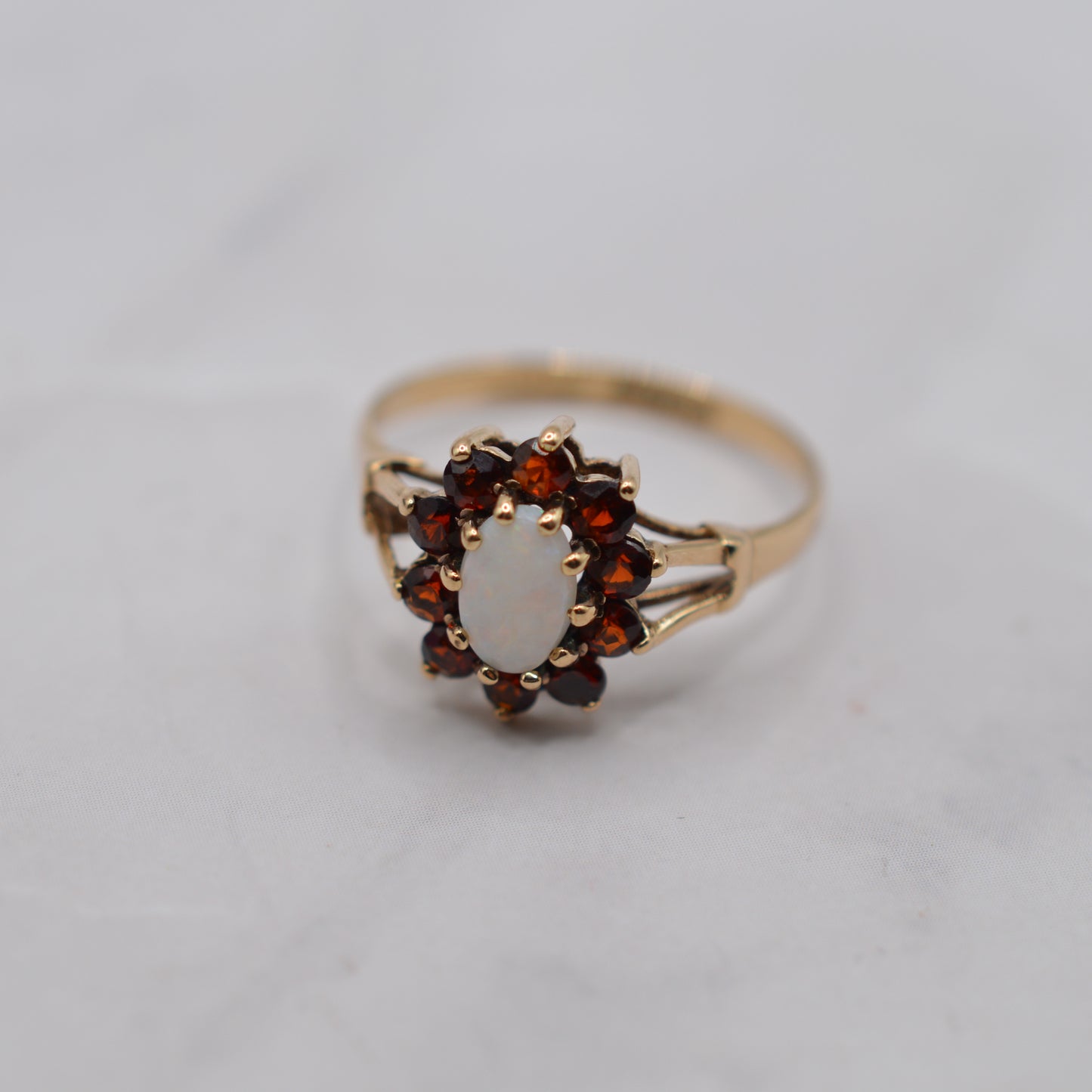 1980s Vintage 9ct Gold Opal & Garnet Cluster Ring