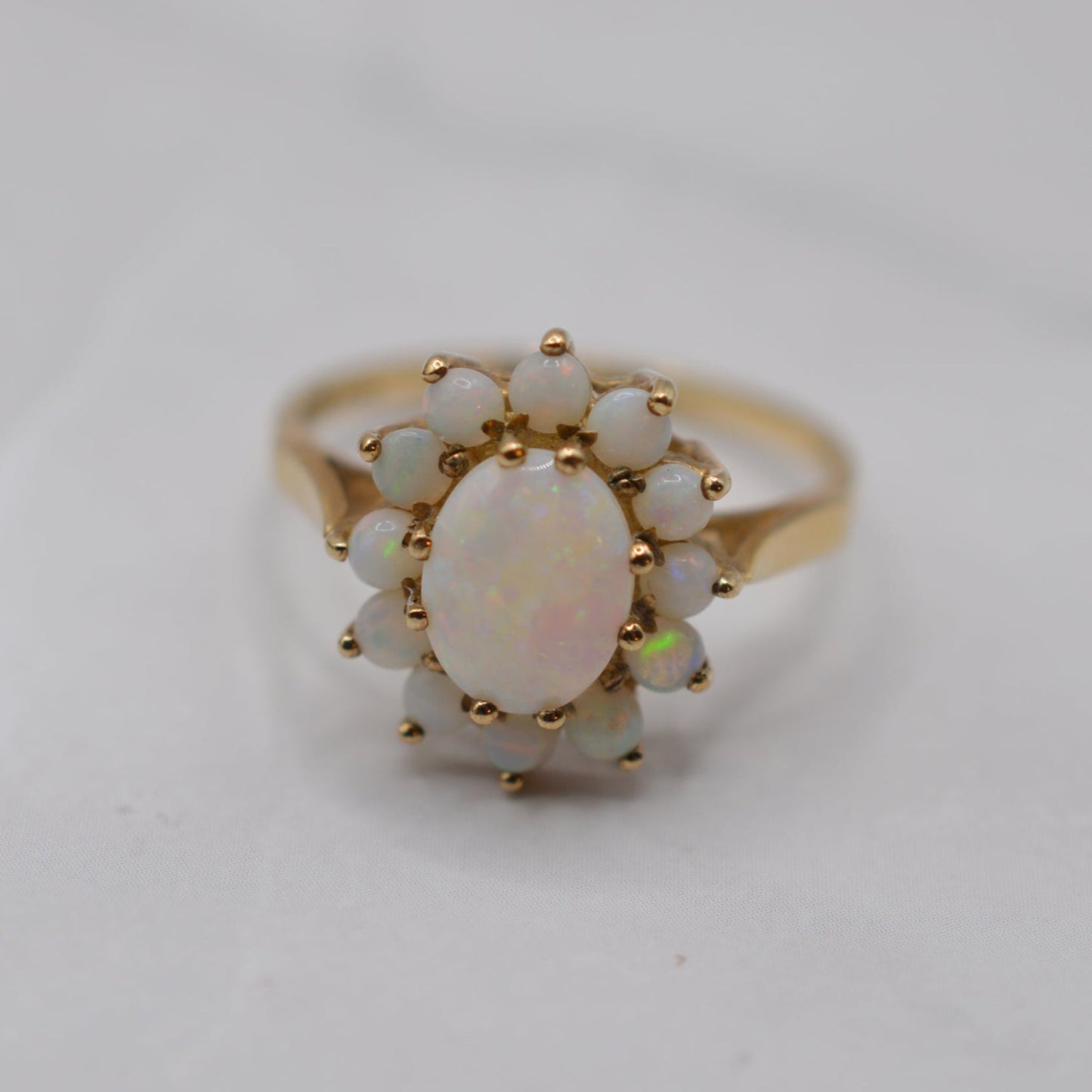 1980s Vintage 9ct Gold Opal Cluster Ring