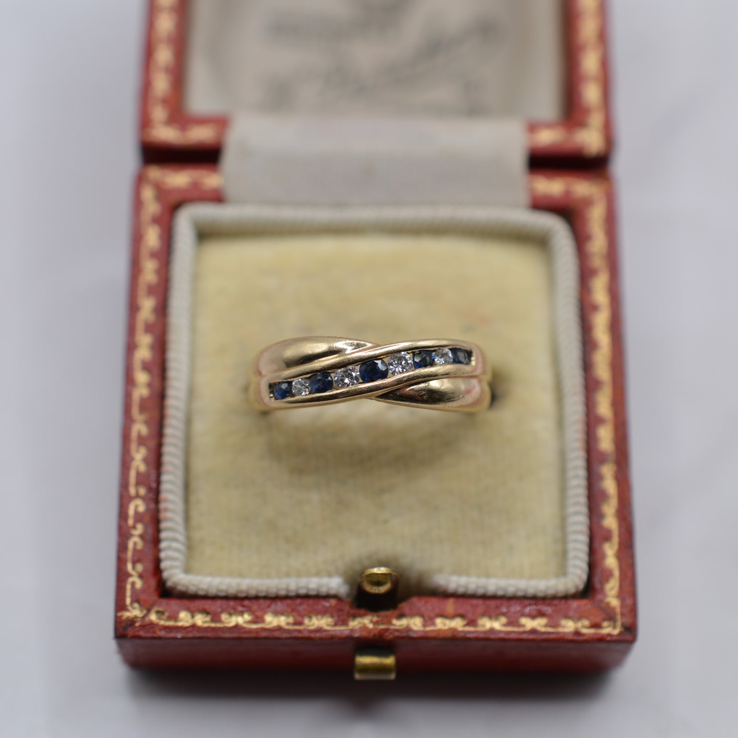 Vintage 9ct Gold Sapphire & C/Z Crossover Ring