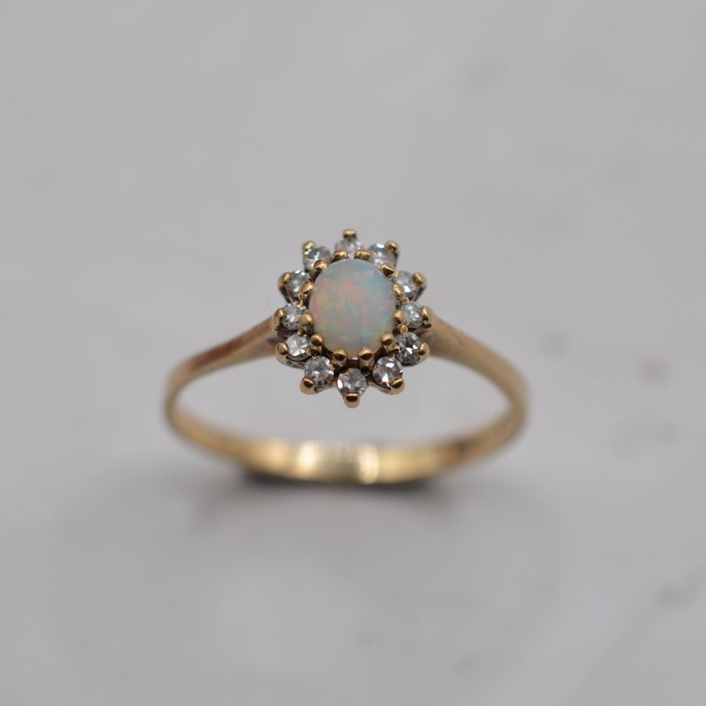 1980s Vintage 9ct Gold Opal & Diamond Cluster Ring