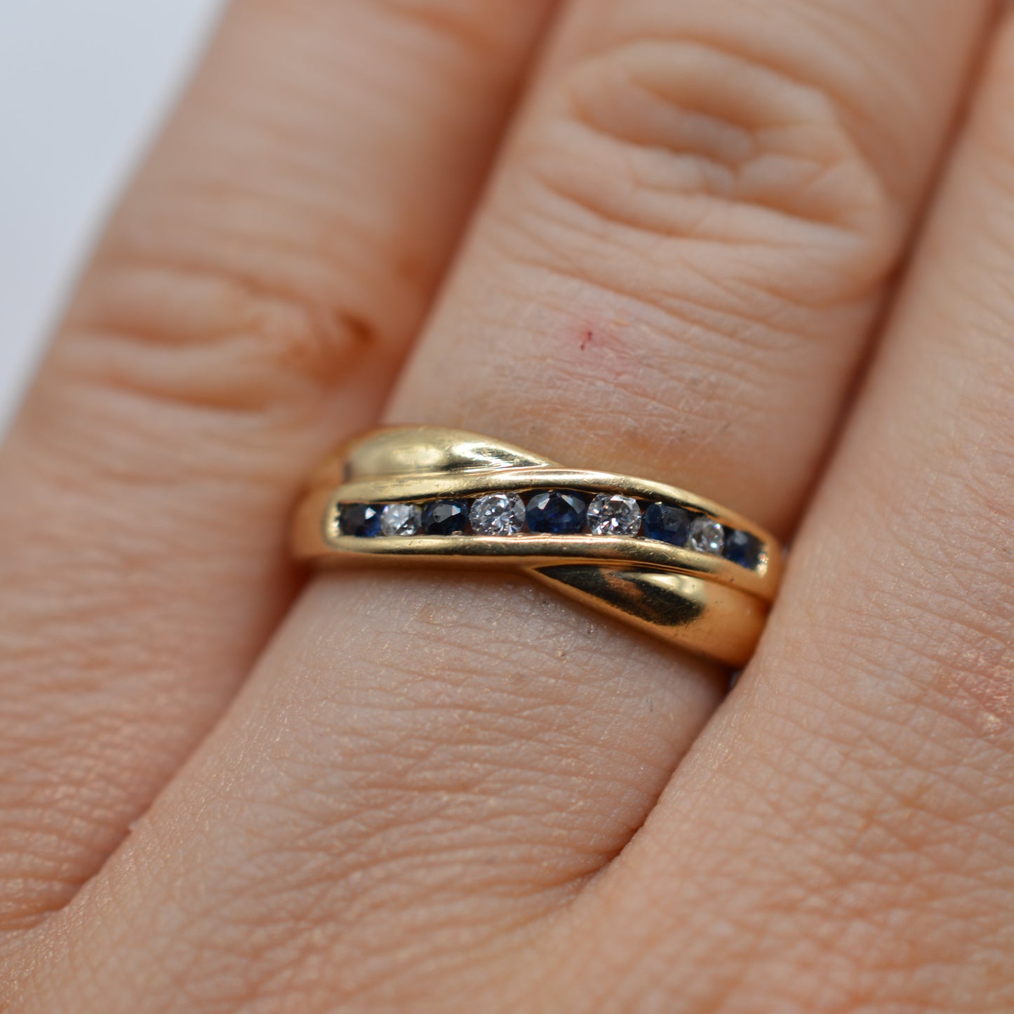 Vintage 9ct Gold Sapphire & C/Z Crossover Ring