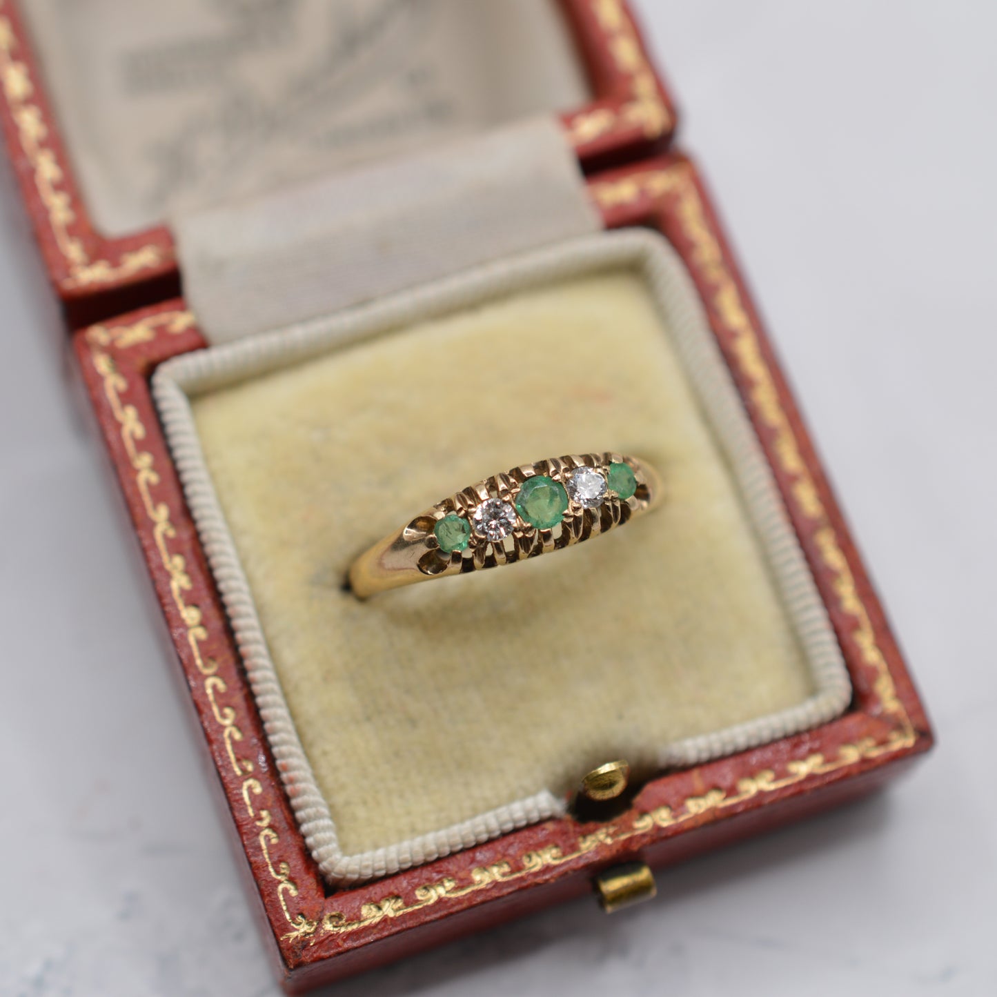 1980s Vintage 9ct Gold Emerald & Diamond Five-Stone Ring