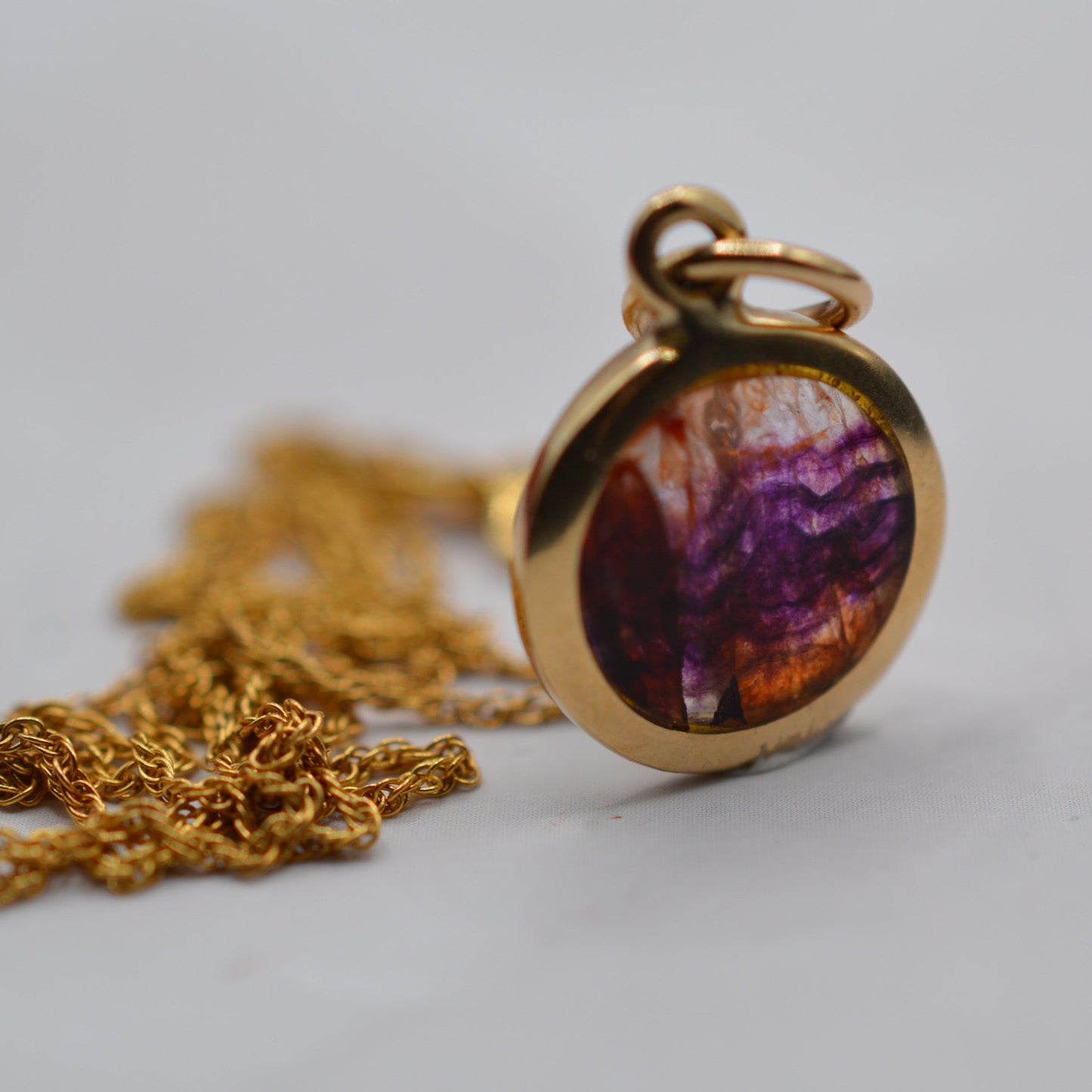 1990s 9ct Gold Blue John Pendant Necklace