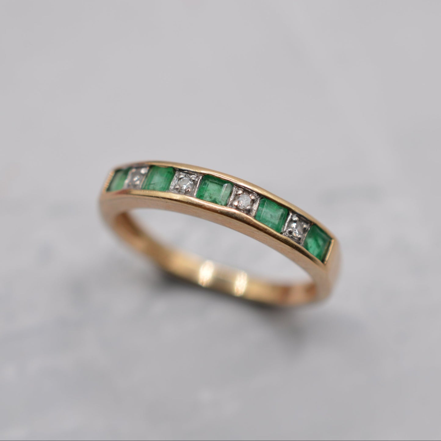 9ct Gold Emerald & Diamond Half-Eternity Ring