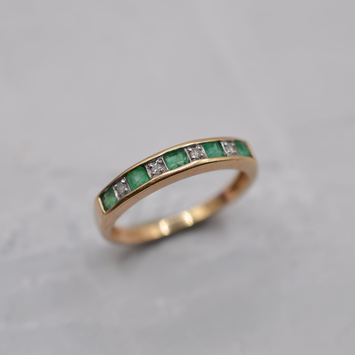 9ct Gold Emerald & Diamond Half-Eternity Ring