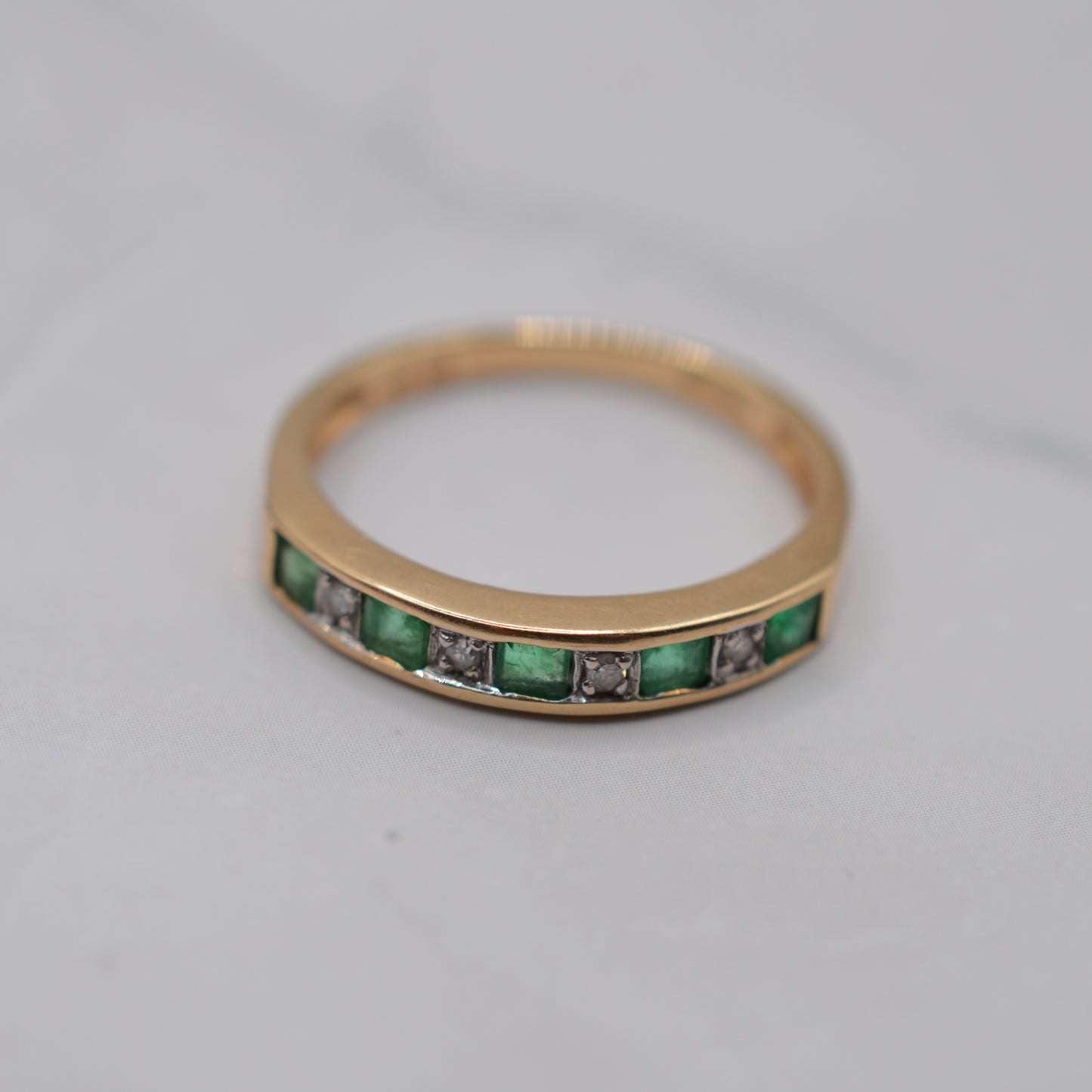 9ct Gold Emerald & Diamond Half-Eternity Ring