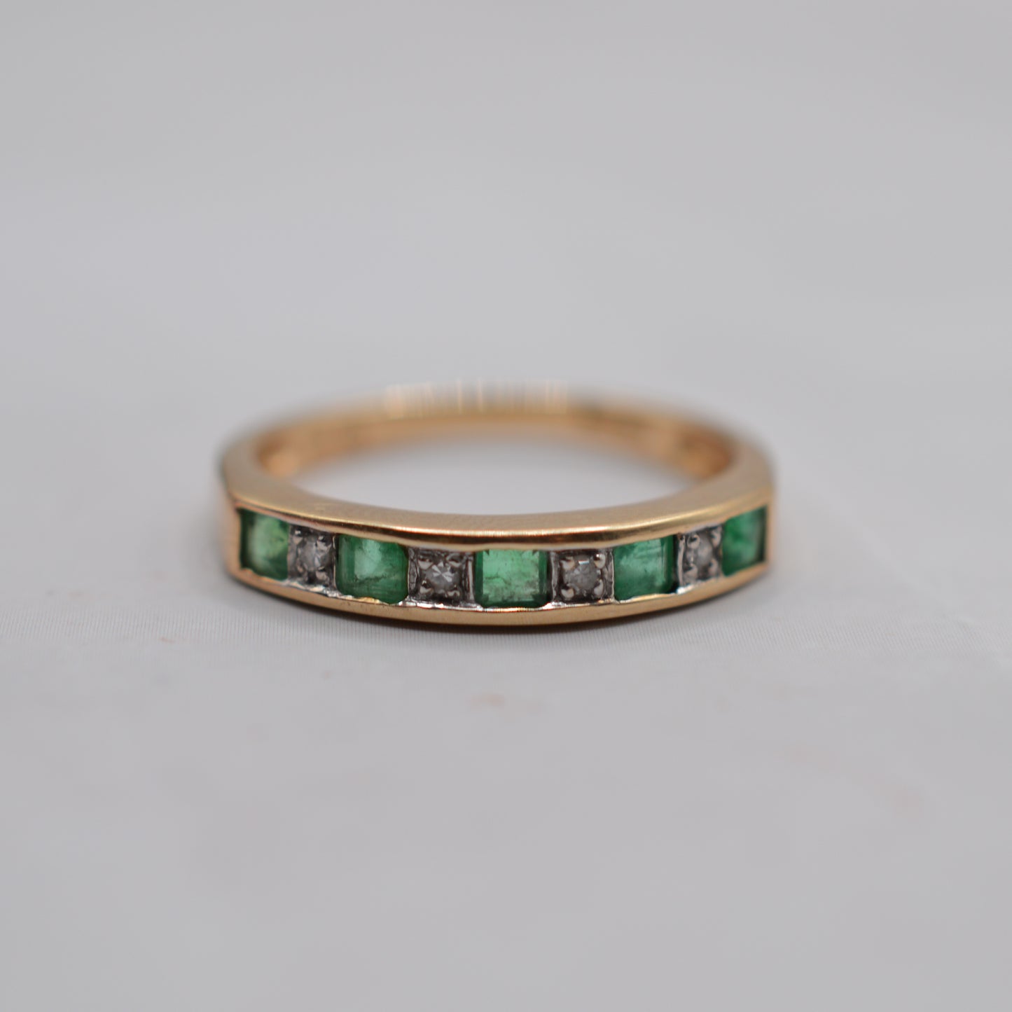 9ct Gold Emerald & Diamond Half-Eternity Ring
