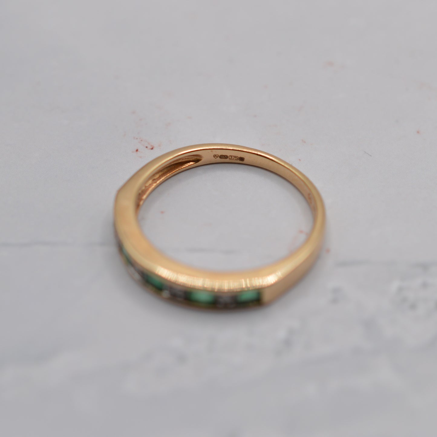 9ct Gold Emerald & Diamond Half-Eternity Ring
