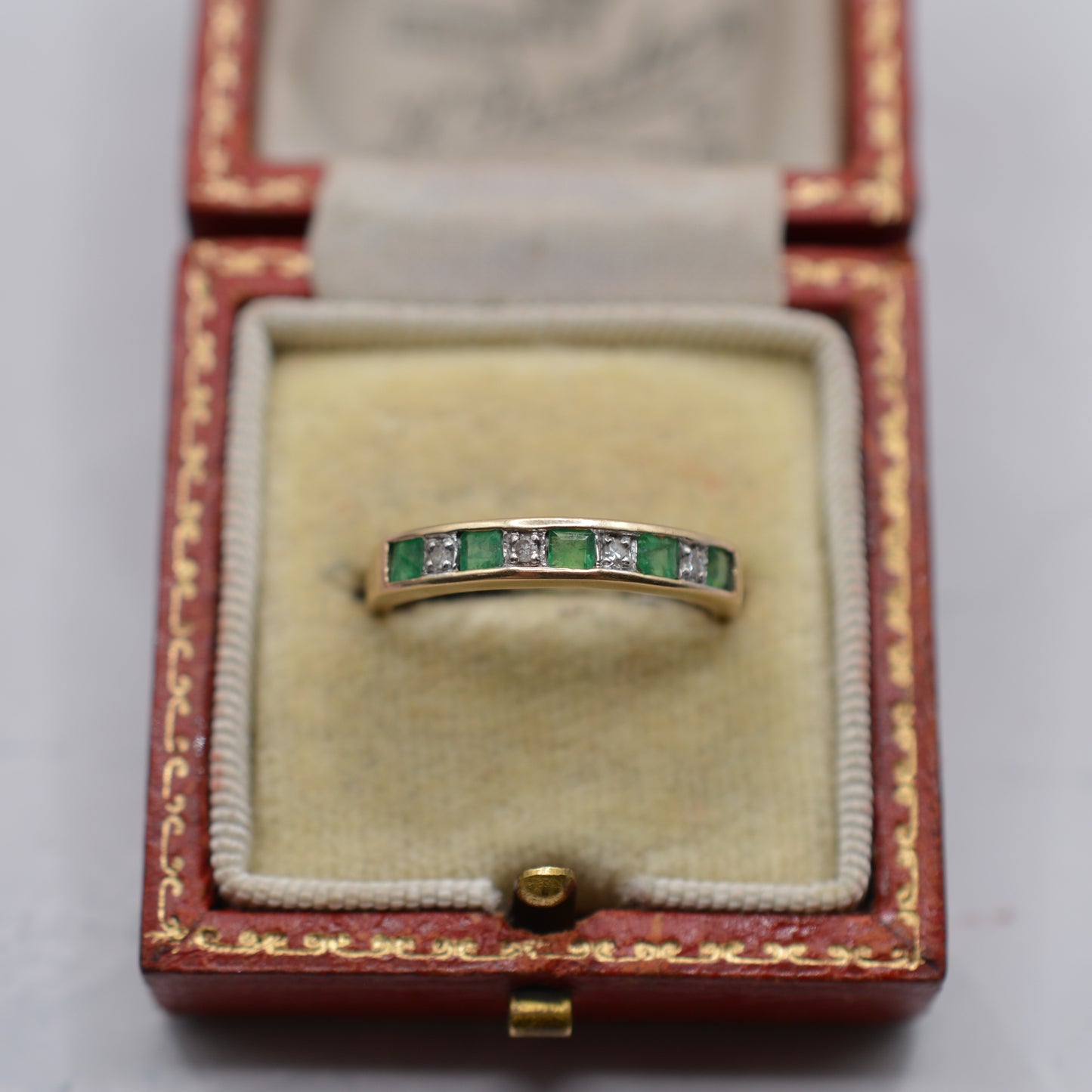 9ct Gold Emerald & Diamond Half-Eternity Ring