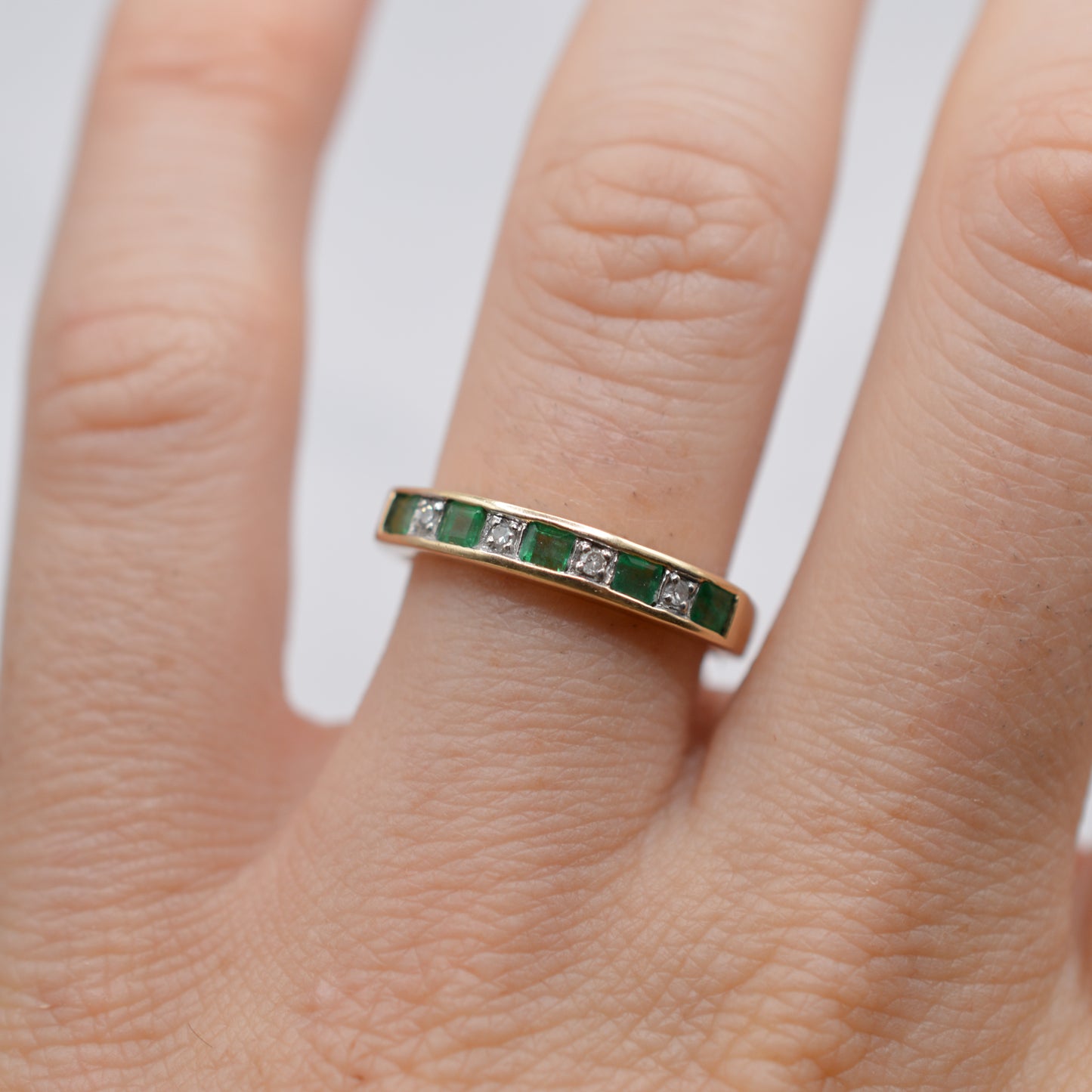 9ct Gold Emerald & Diamond Half-Eternity Ring