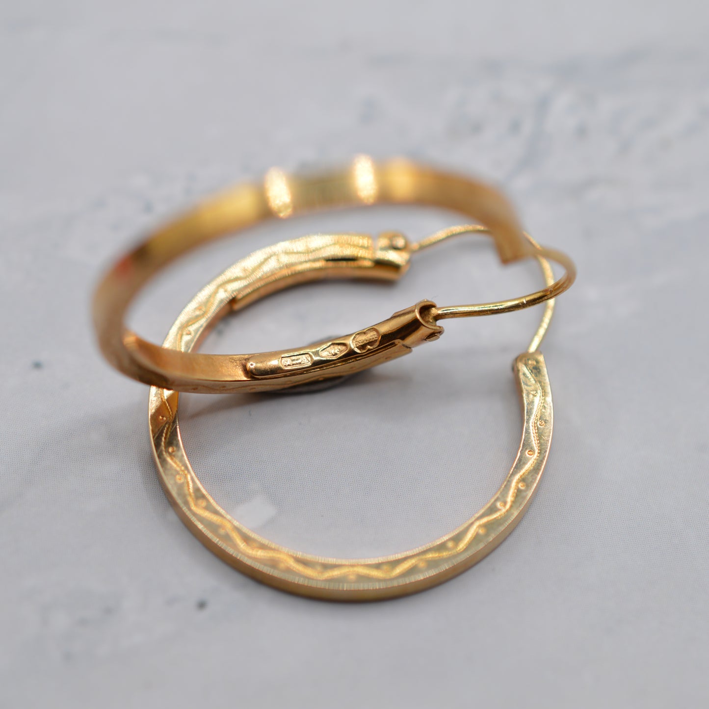 Italian 9ct Gold Engraved Boho Hoop Earrings