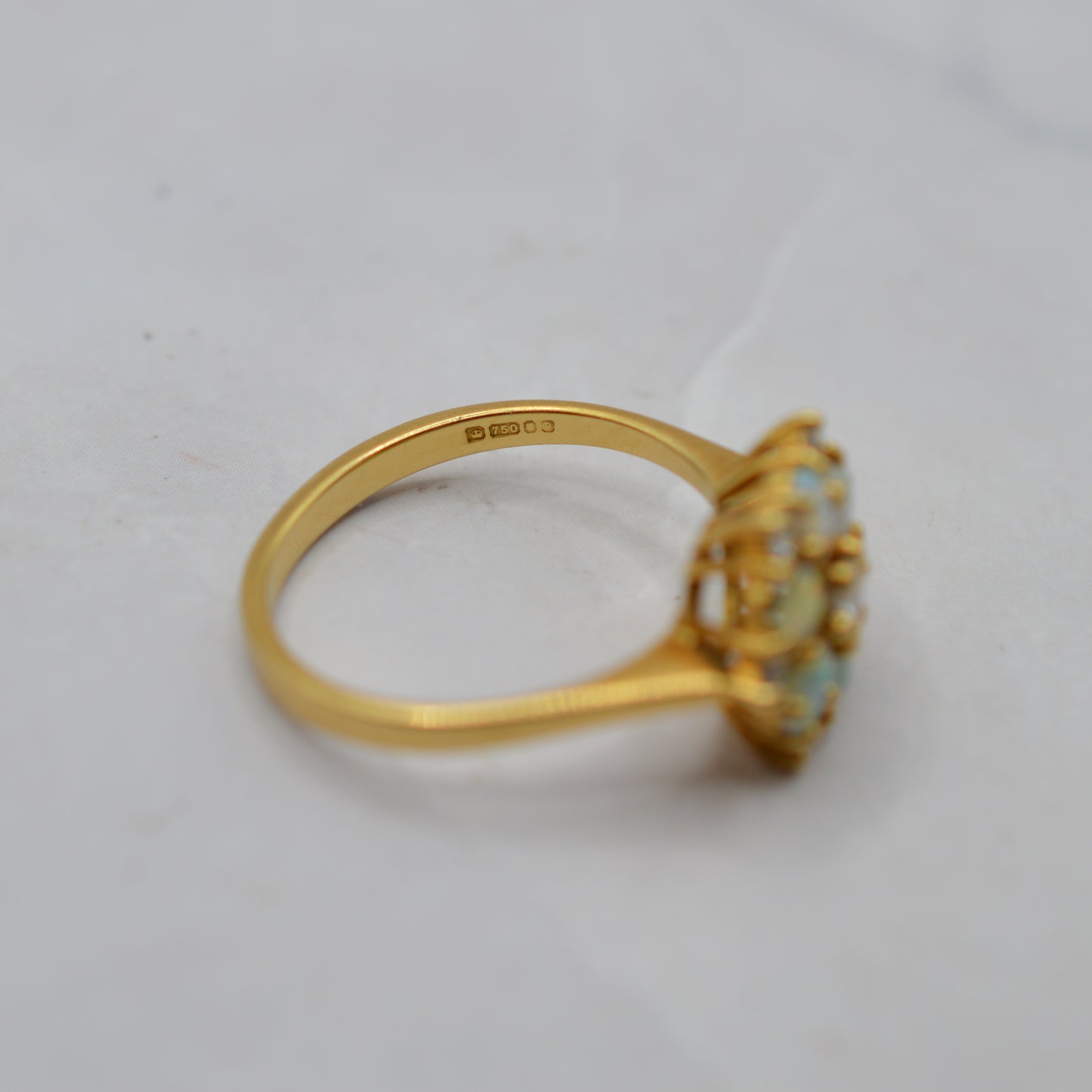 1970s Vintage 18ct Gold Opal & Diamond Cluster Ring