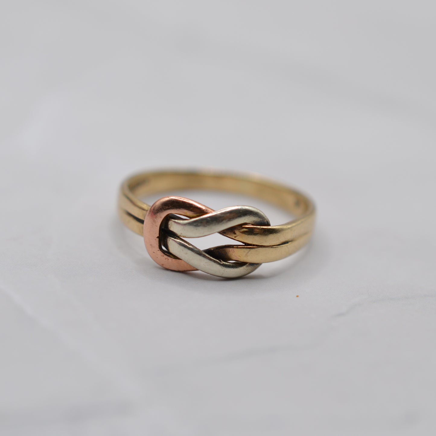 1980s Vintage 9ct Gold Tricolour Twist Knot Ring
