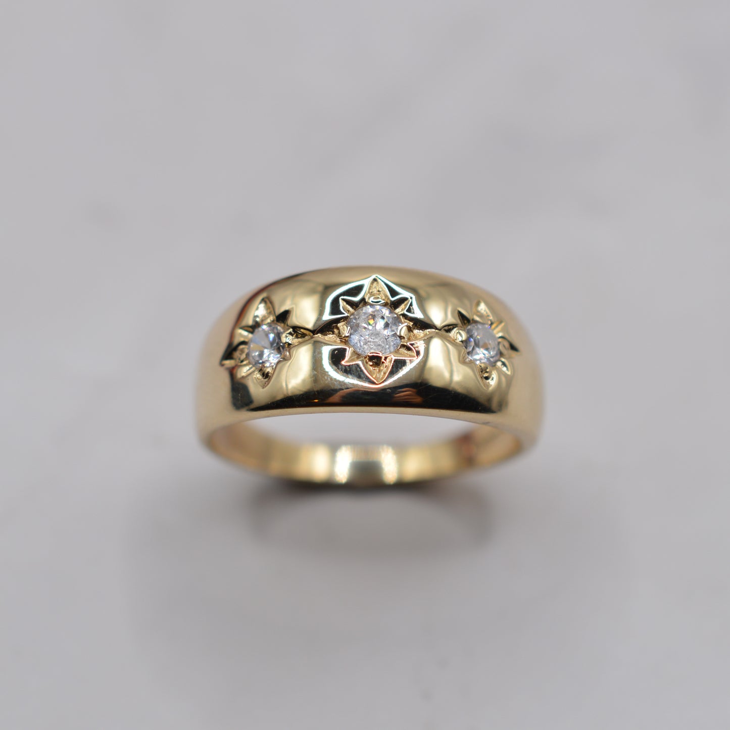 Chunky 9ct Gold Cubic Zirconia Gypsy Trilogy Ring