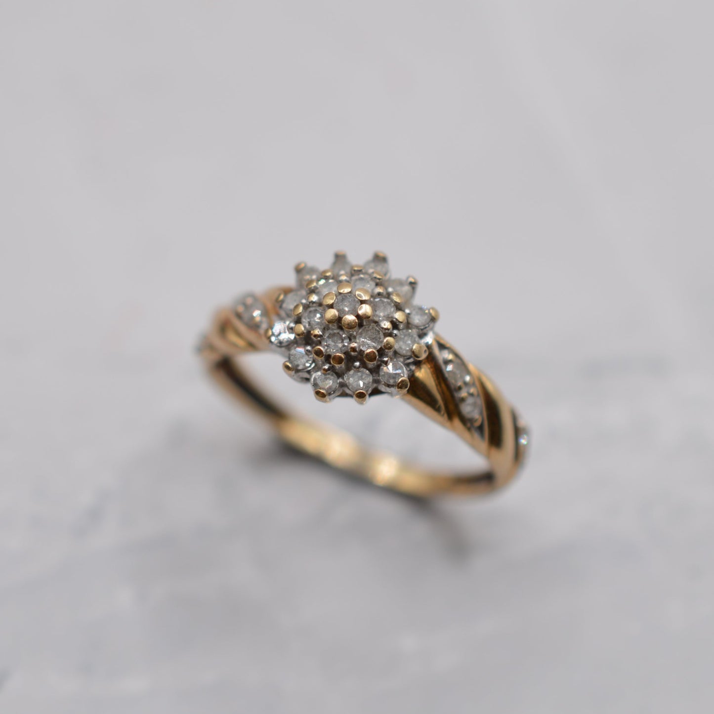 9ct Gold 0.25ct Diamond Cluster Ring with Diamond-Set Shoulders