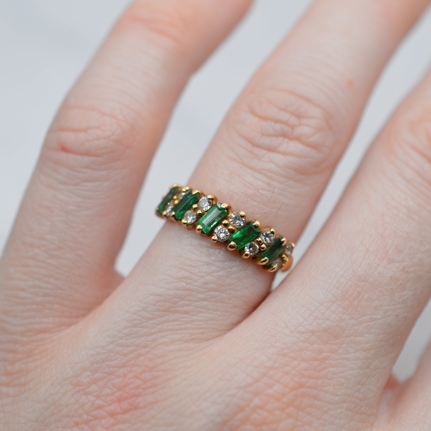 1980s 18ct Gold Emerald & Diamond Half-Eternity Ring