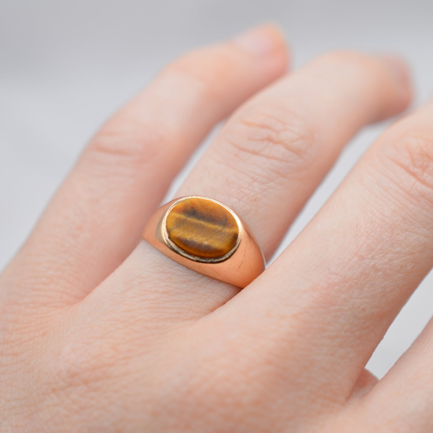 1970s Chunky Vintage 9ct Gold Tigers Eye Signet Ring