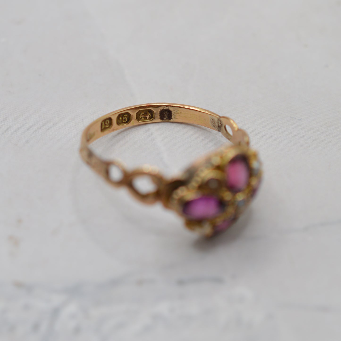 Antique Victorian 12ct Gold Amethyst & Pearl Cluster Ring