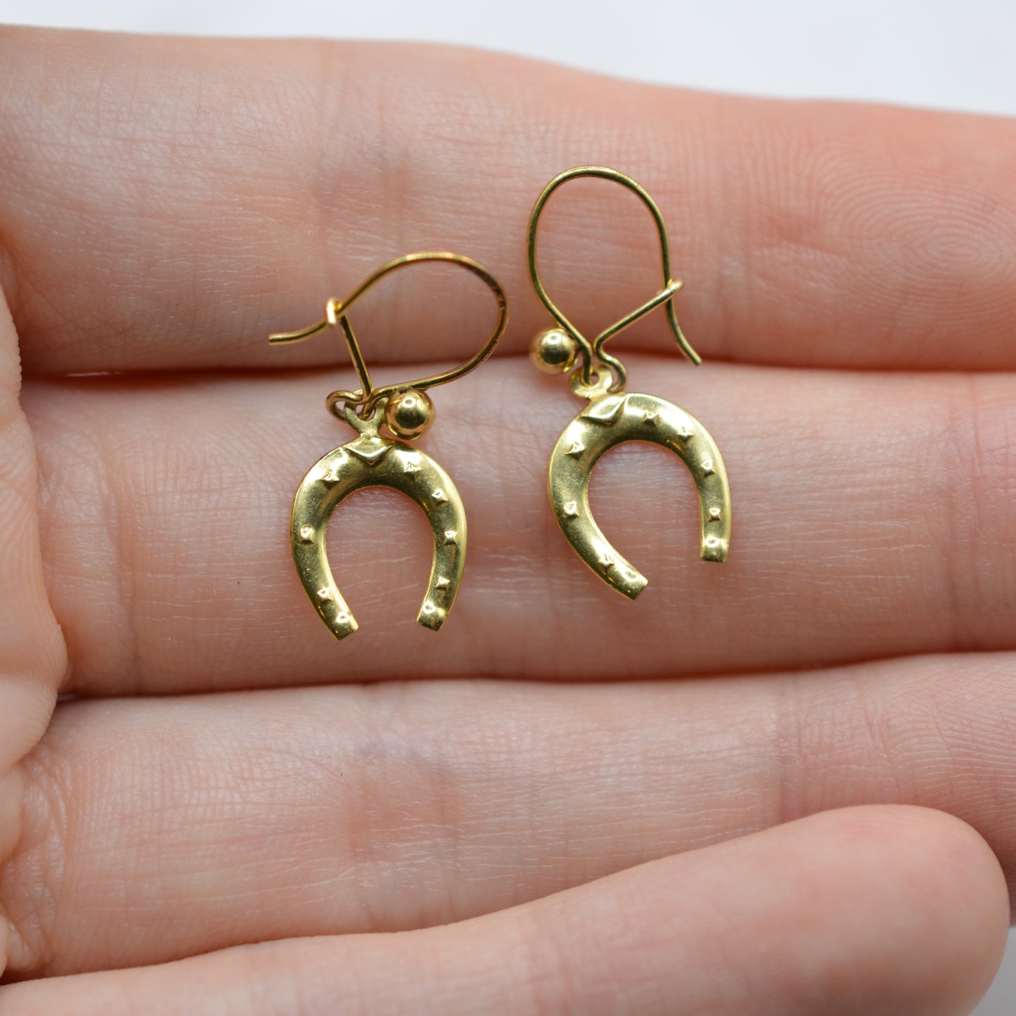 1970s Vintage 9ct Gold Horseshoe Drop Earrings