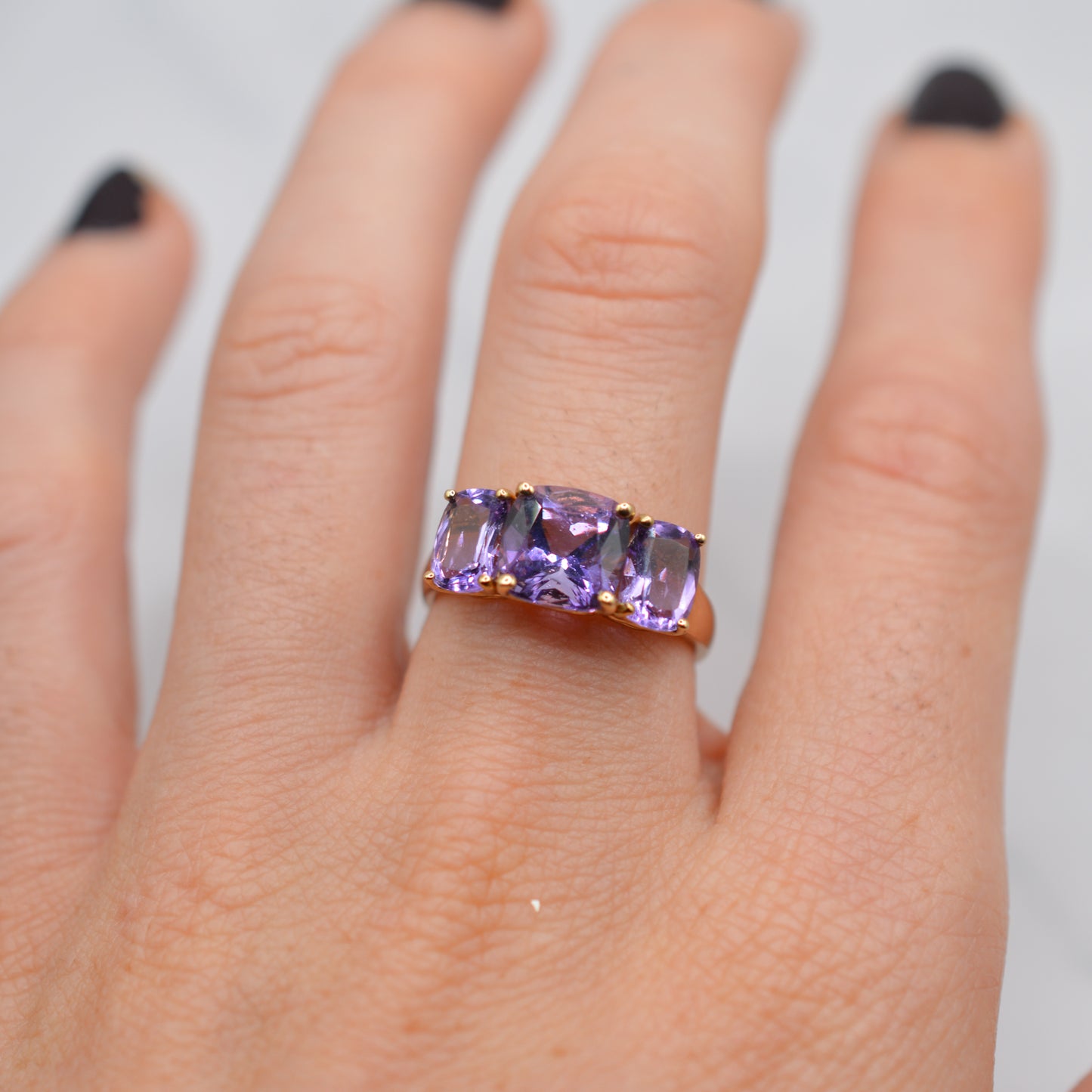 Chunky Y2K 9ct Gold Amethyst Trilogy Ring