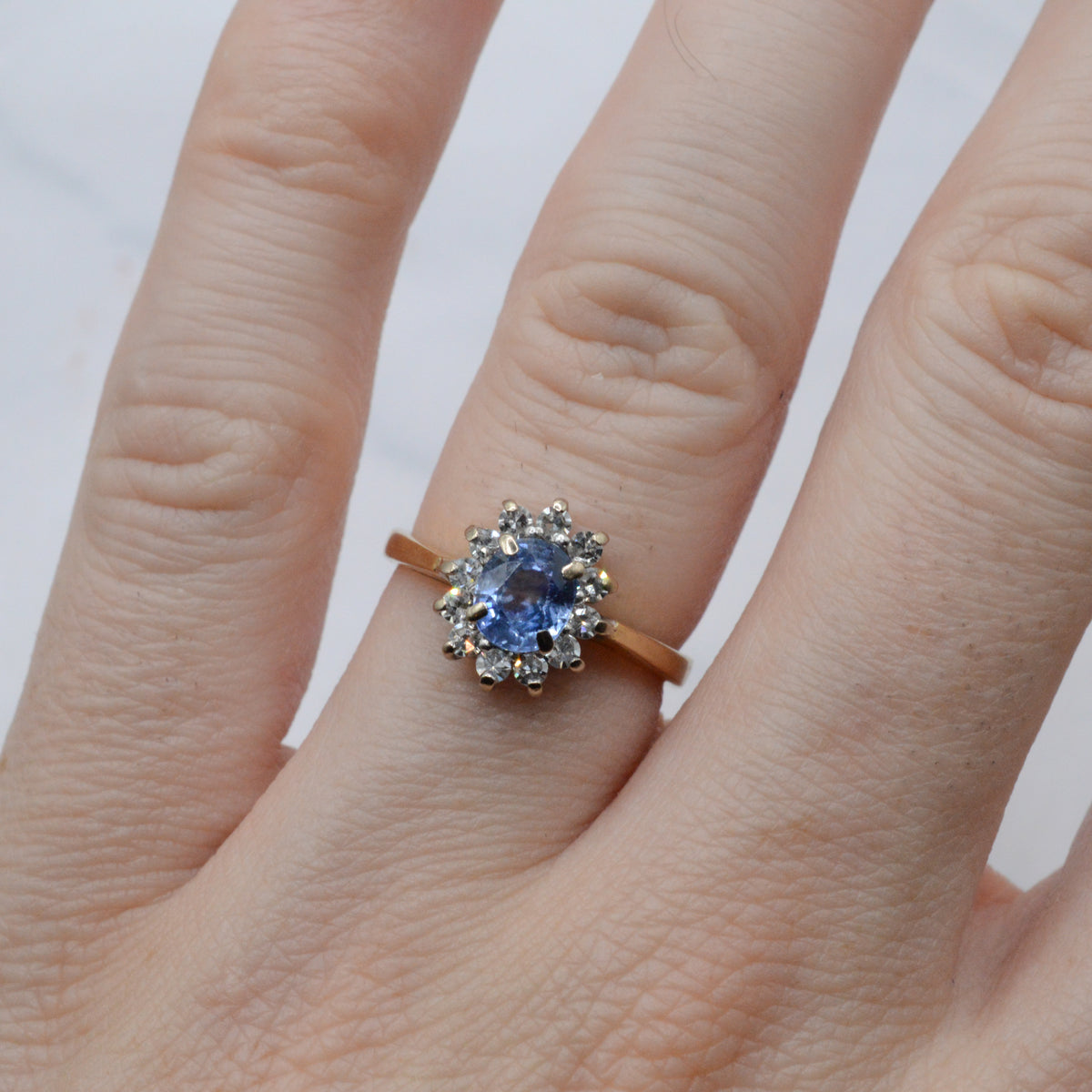 1990s 18ct Gold Sapphire & Diamond Cluster Ring