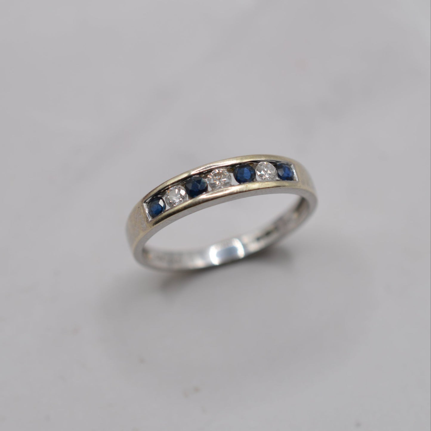 9ct White Gold Sapphire & Diamond Half-Eternity Ring