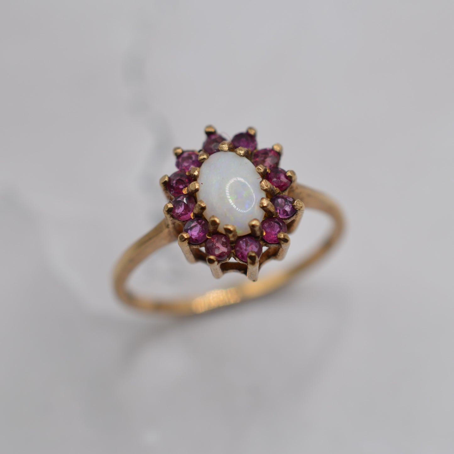 1970s Vintage 9ct Gold Opal & Ruby Cluster Ring