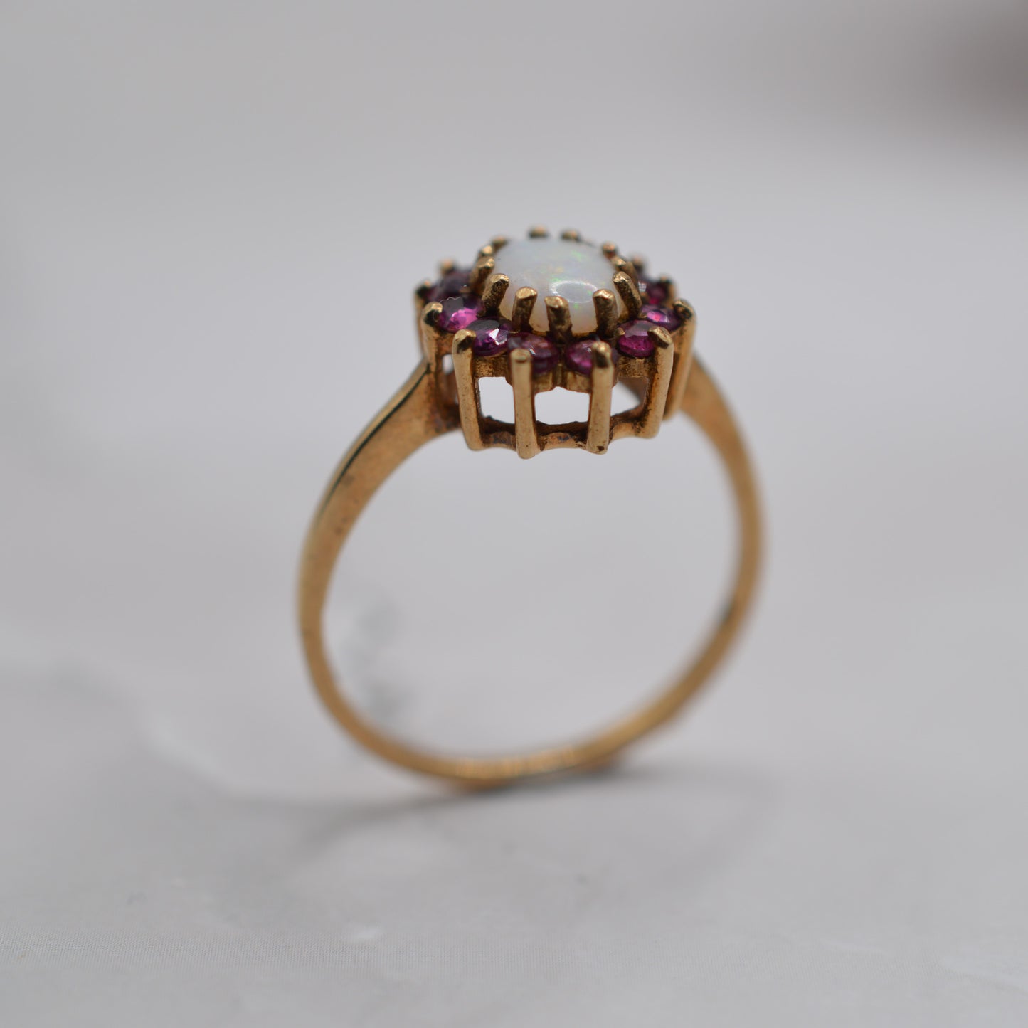 1970s Vintage 9ct Gold Opal & Ruby Cluster Ring