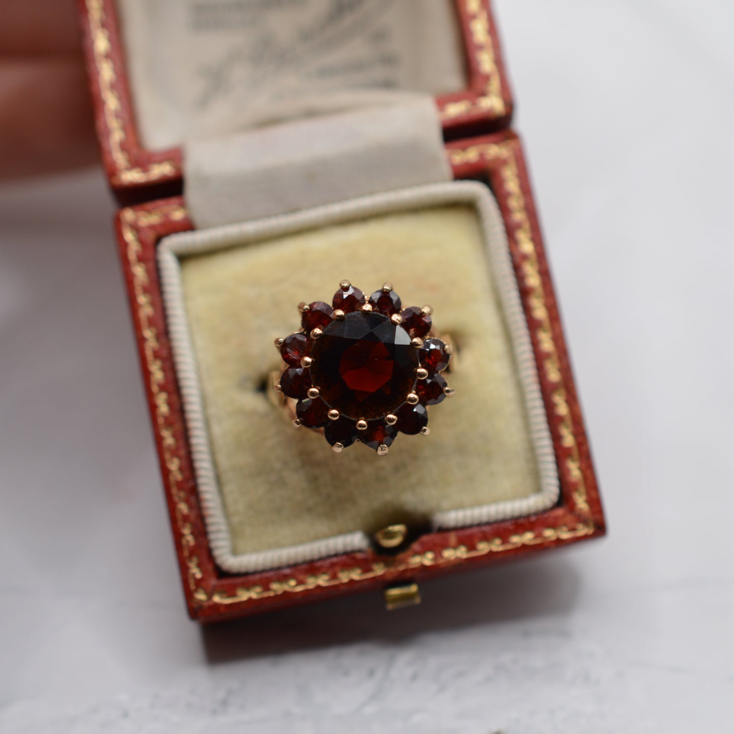 Large Chunky 1970s Vintage 9ct Gold Garnet Cluster Ring
