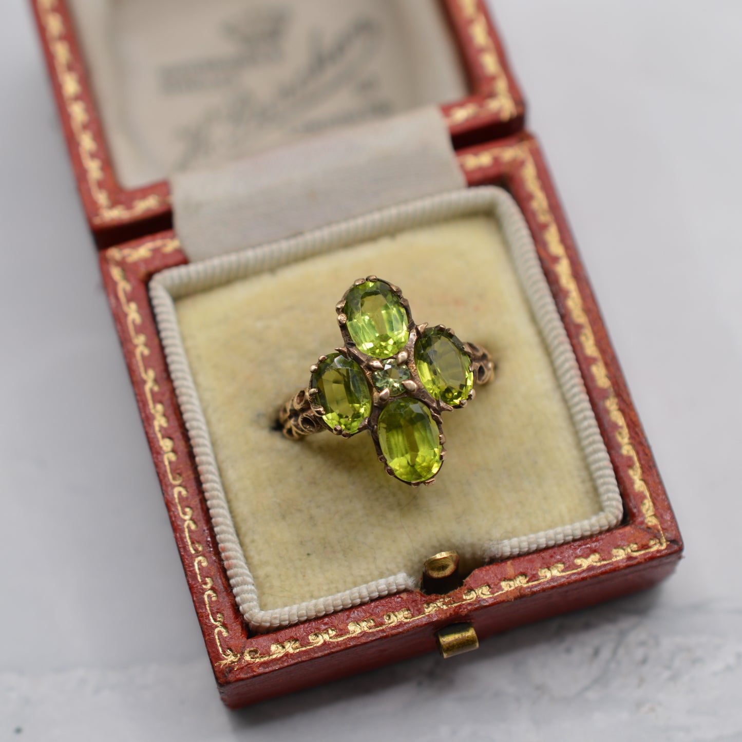 1970s Vintage 9ct Gold Peridot Cluster Ring
