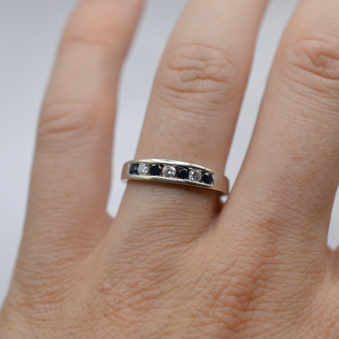 9ct White Gold Sapphire & Diamond Half-Eternity Ring