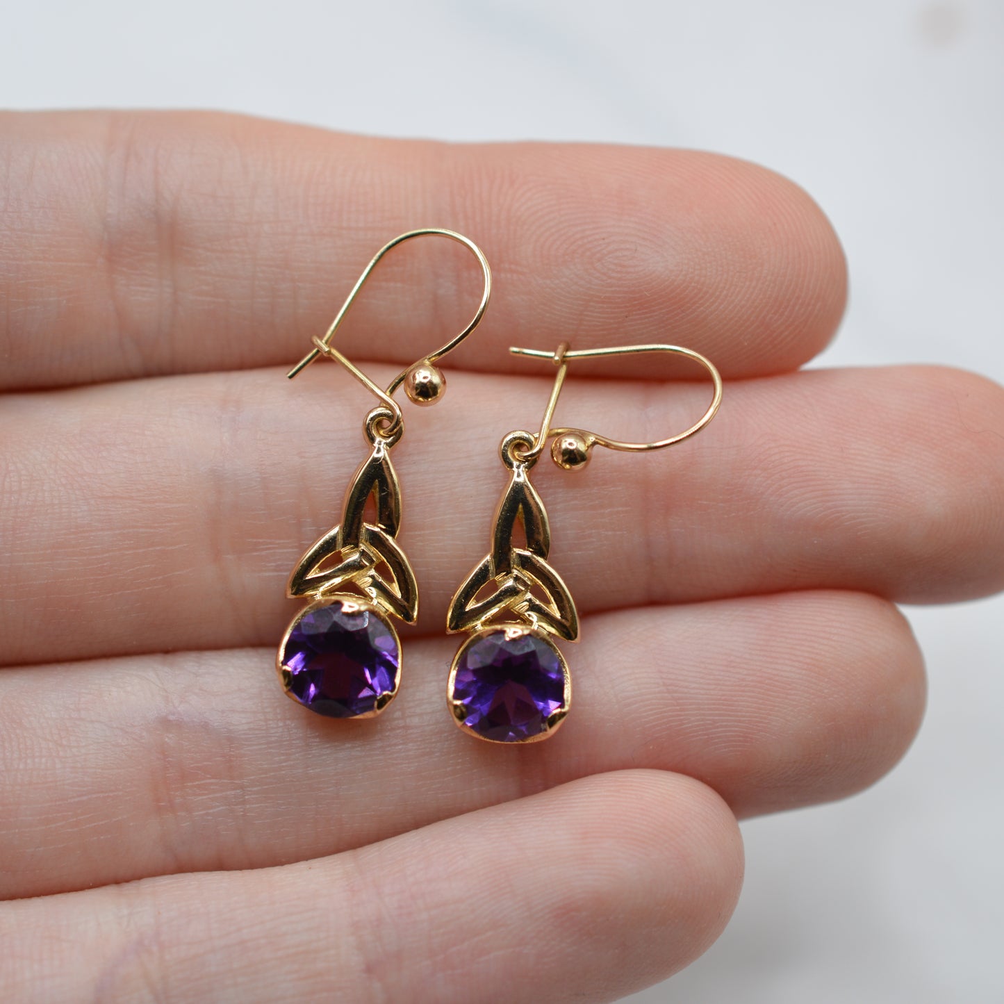 9ct Gold Amethyst Celtic Drop Earrings